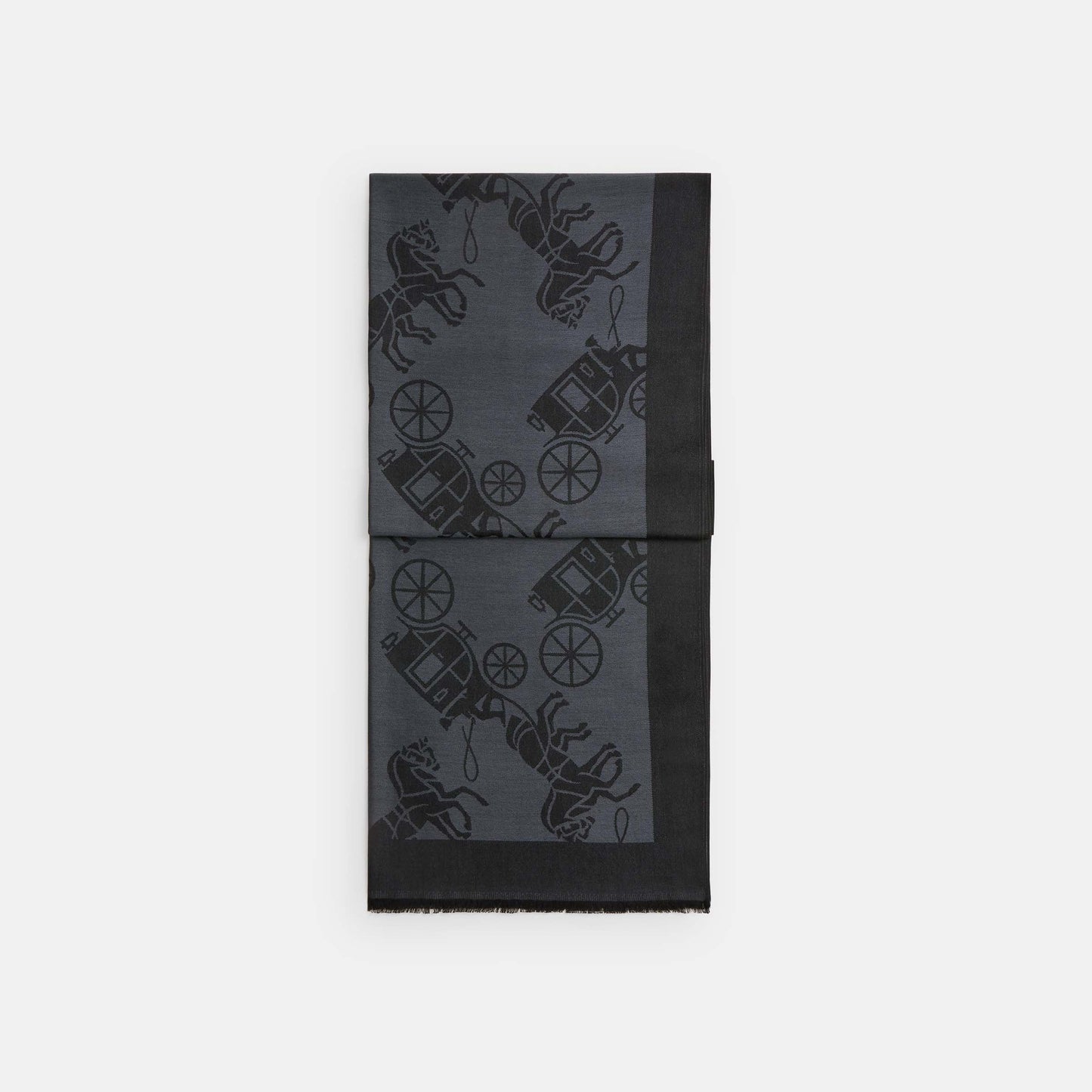 29CQ749-Multi Horse And Carriage Jacquard Stole-Black