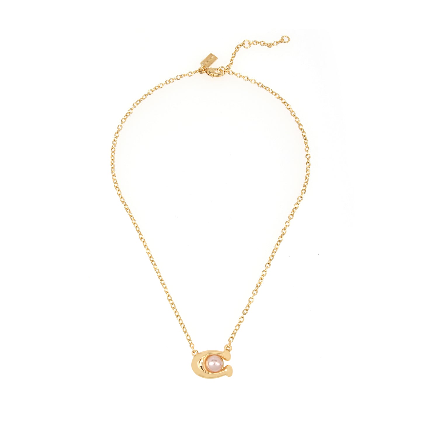 341916GLD-Pearl Signature C Pendant Necklace-Pink Pearl/Gold