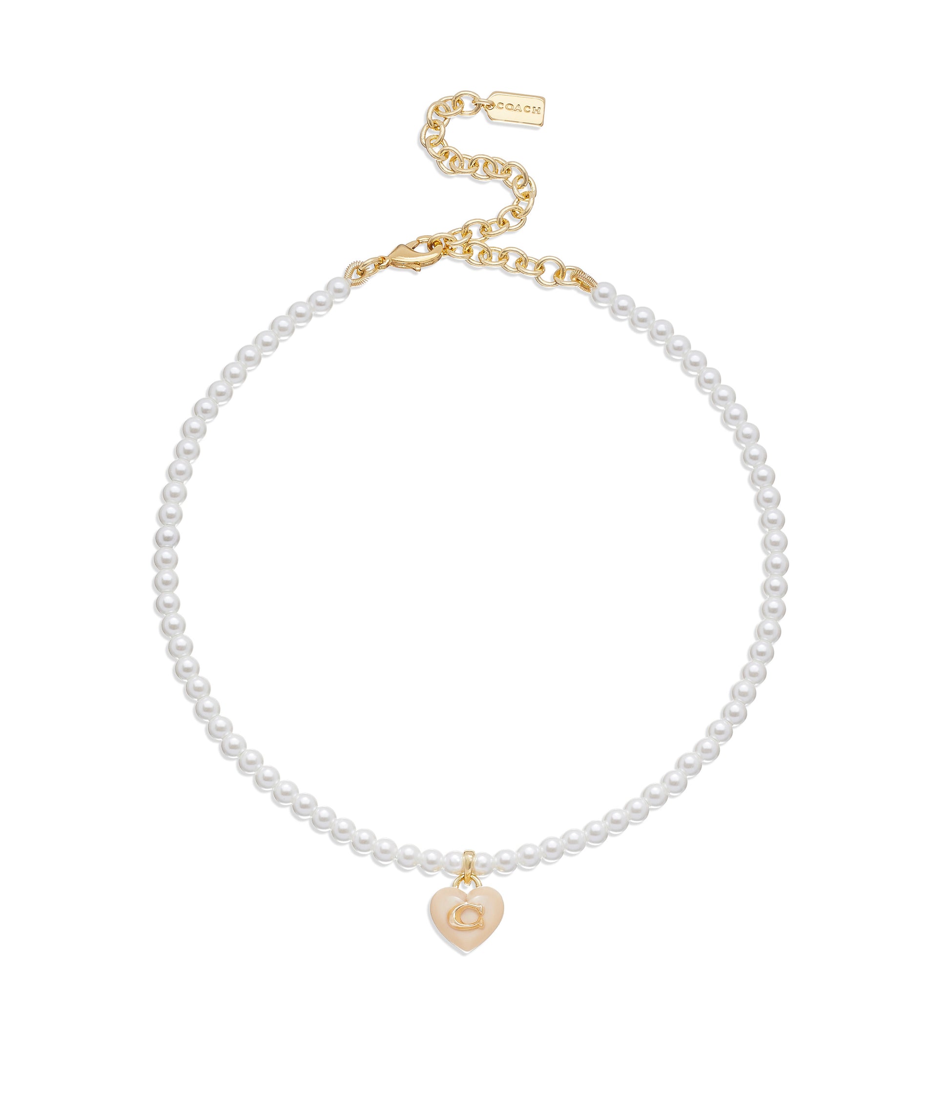 37422713GLD-Resin Heart Pearl Choker-Pearl/Gold