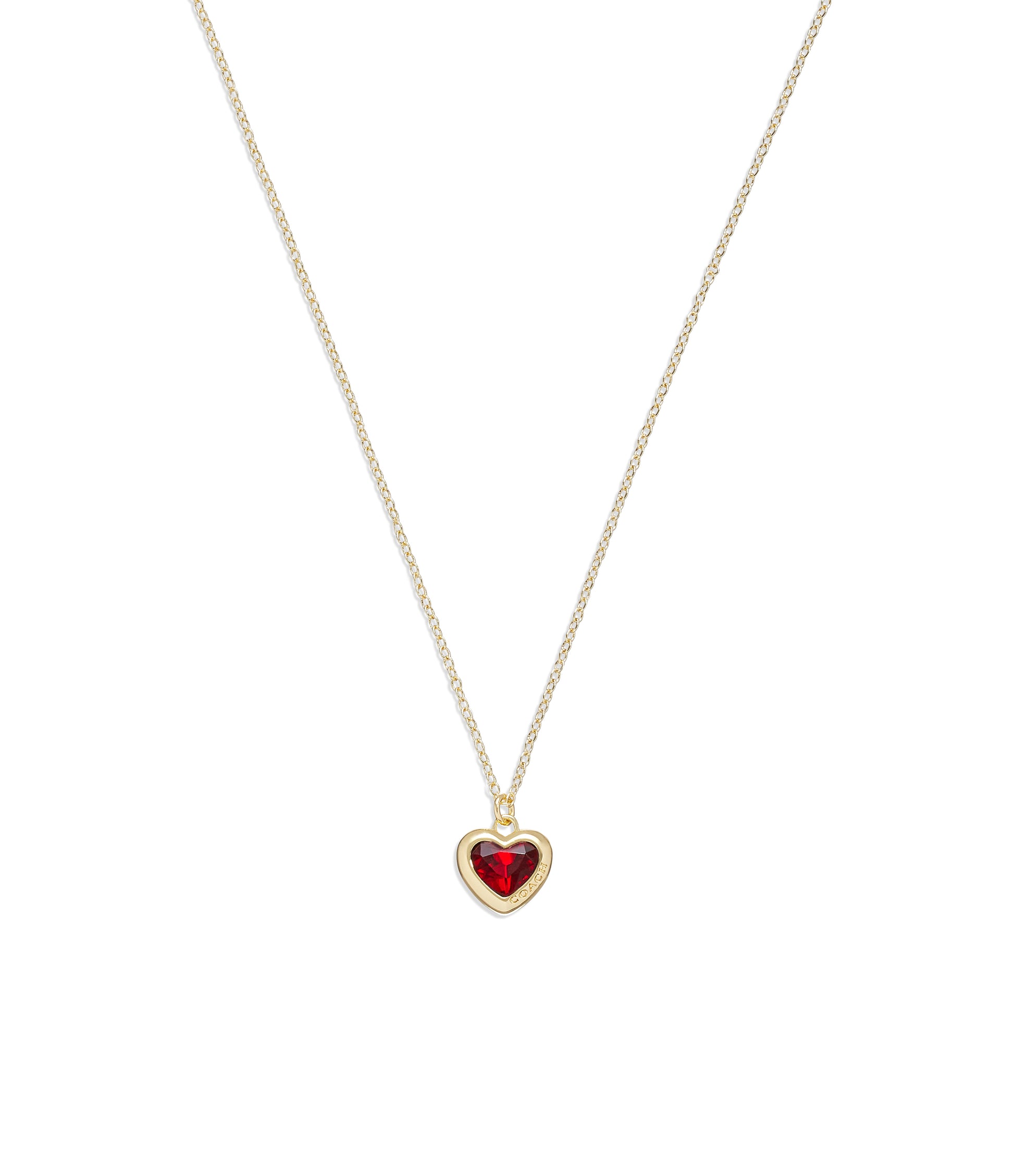 37422735GLD-Heart Pendant Necklace-Red Crystal/Gold