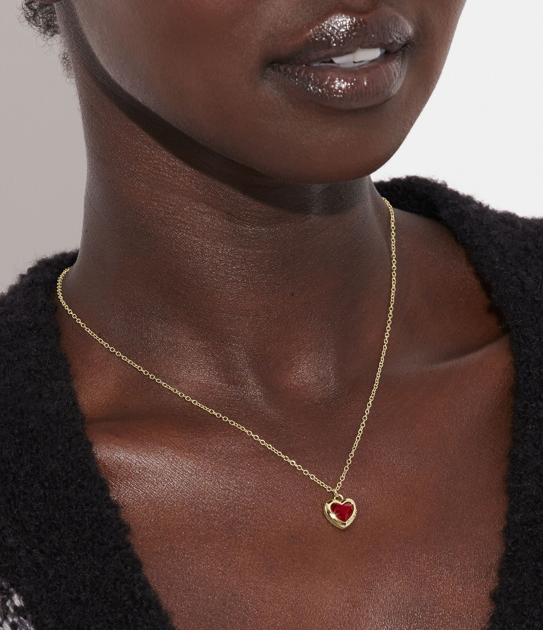 37422735GLD-Heart Pendant Necklace-Red Crystal/Gold