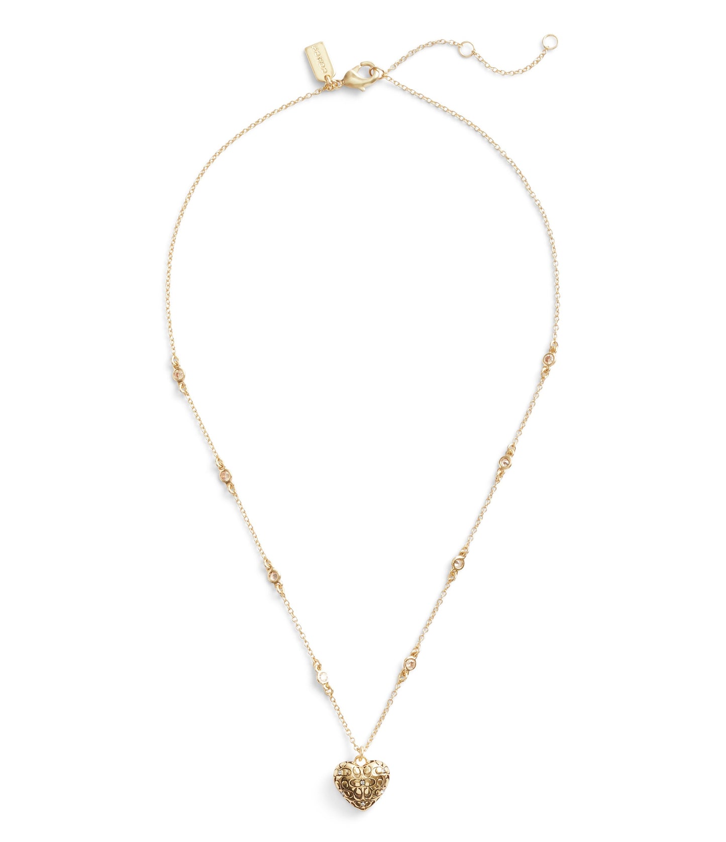 37460426GLD-Signature Quilted Heart Pendant Necklace-Crystal