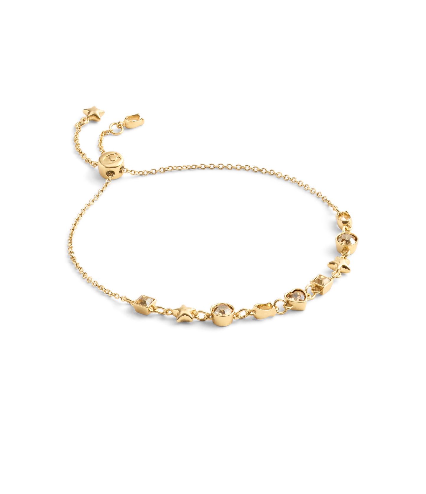 37491622GLD-Signature Star & Heart Slider Bracelet-Crystal