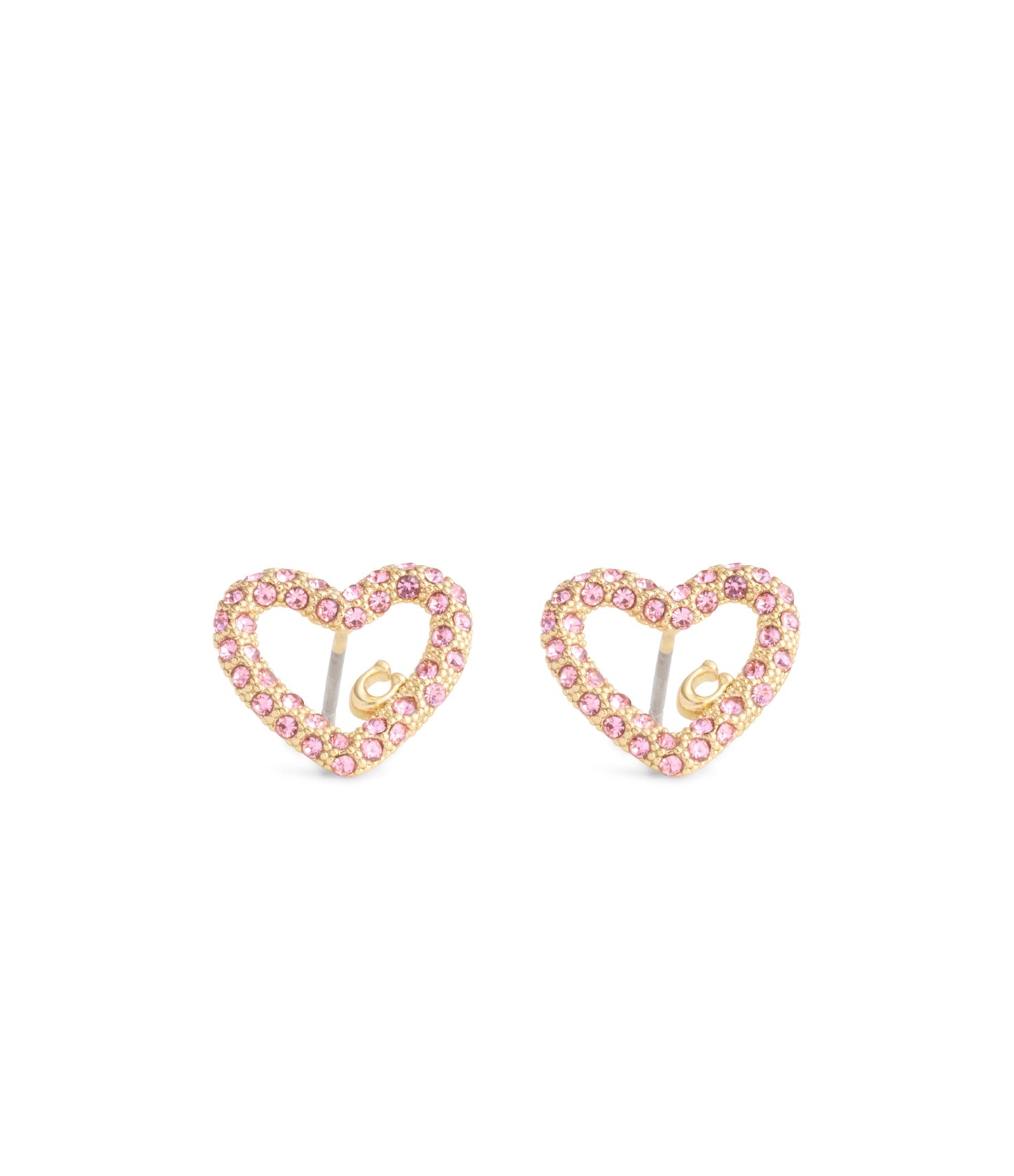 37493610GLD-Signature Pavé Heart Stud Earrings-Pink