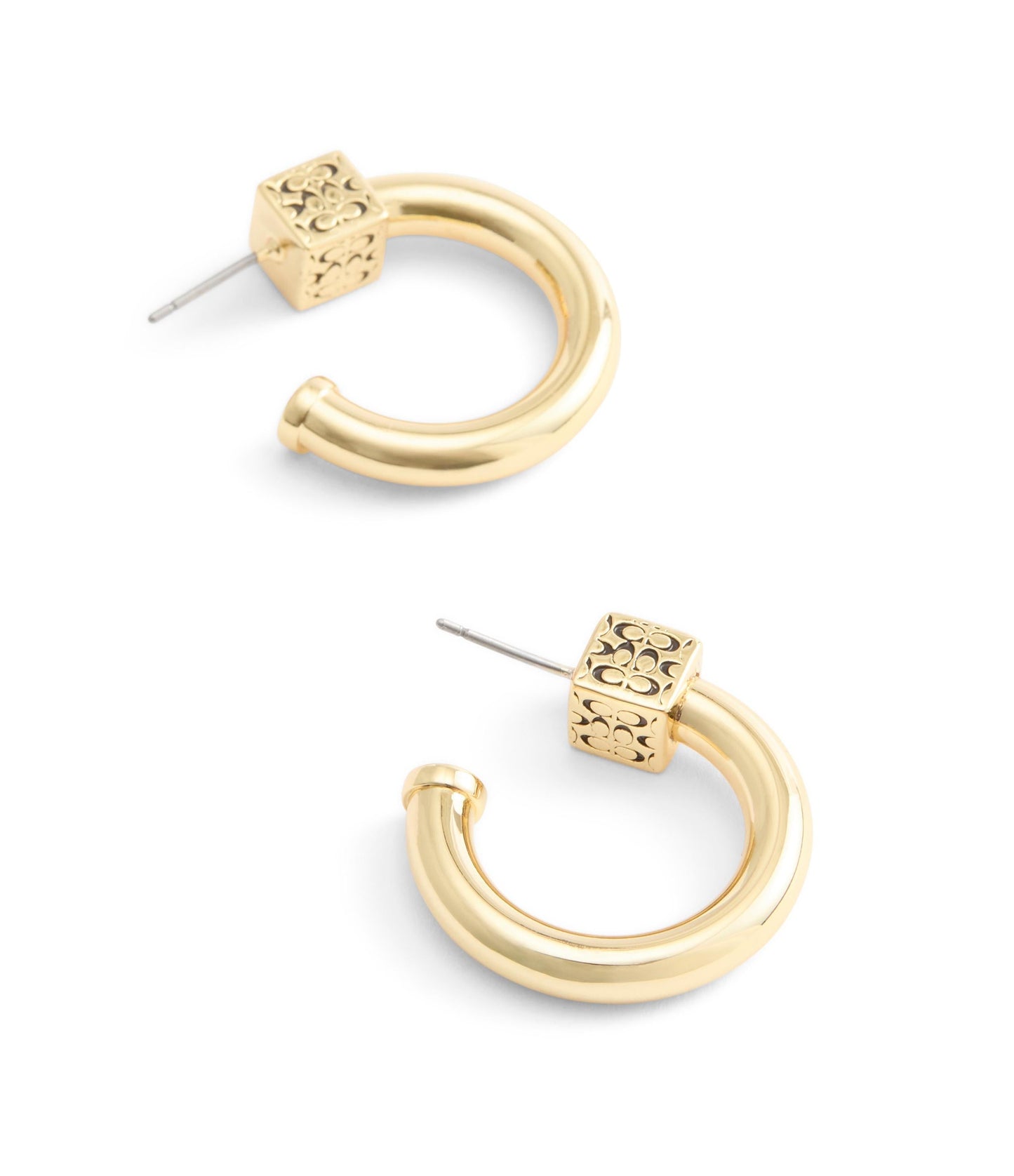 37527568GLD-Signature Quilted Cube Chubby Hoop Earrings-Gold