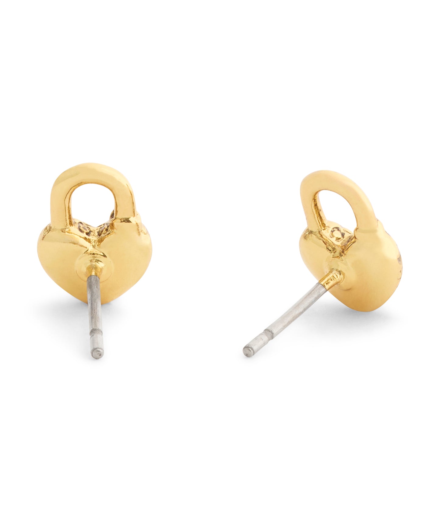 37559722GLD-Charming Charms Signature Heart Padlock Stud Earrings-Gold