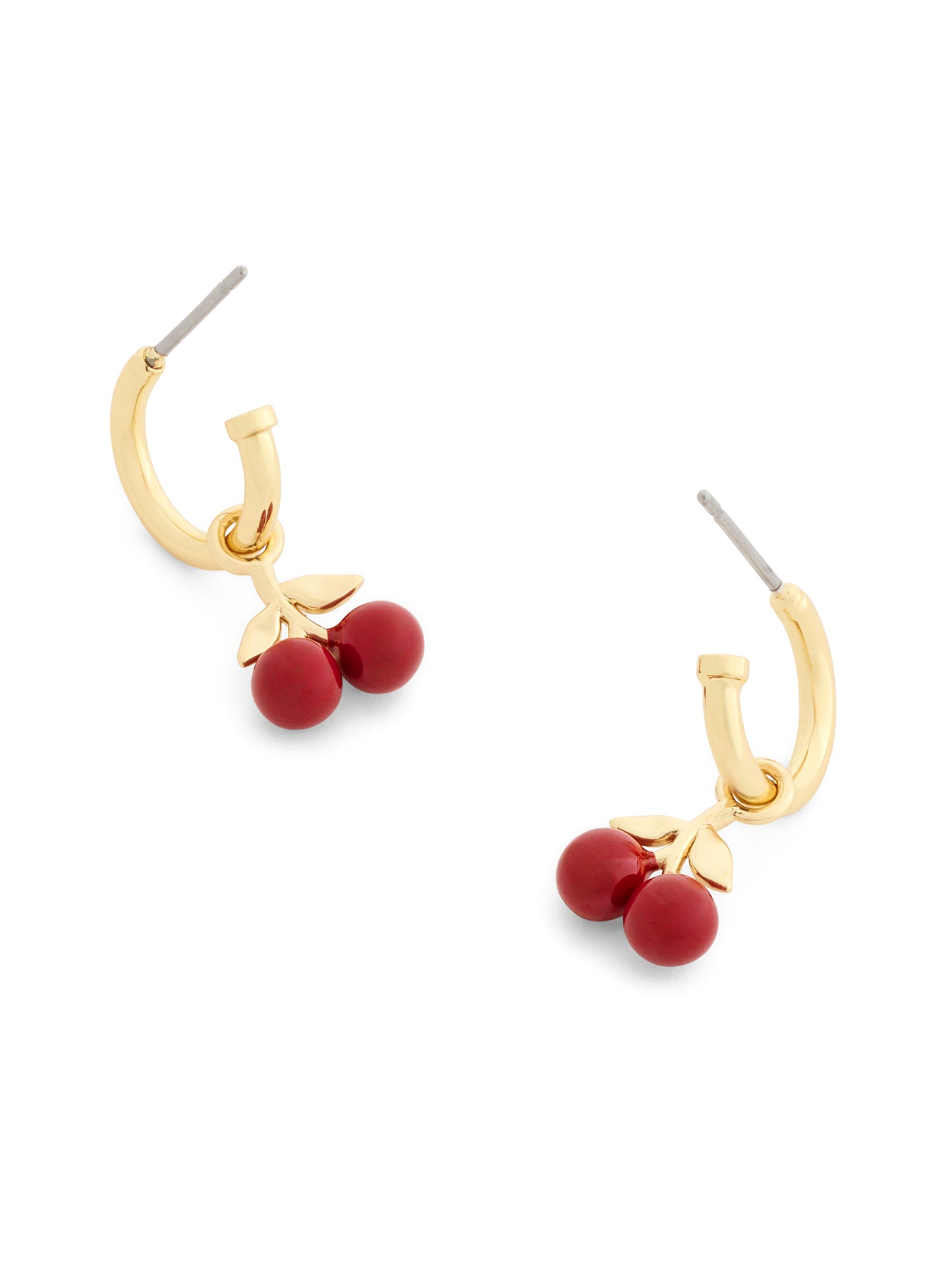 37571171GLD-Enamel Cherry Huggie Earrings-Red/Gold
