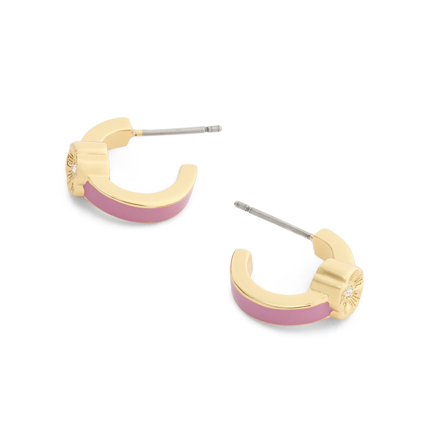37571181GLD-Tearose Enamel Huggie Earrings-Pink/Gold