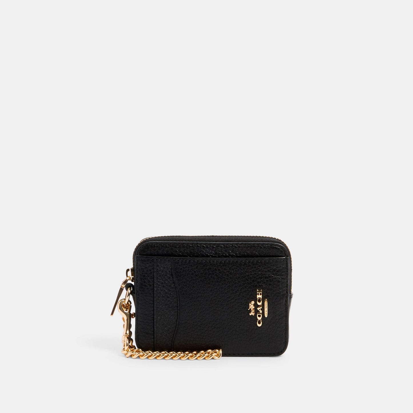 6303-Refined Pebbled Leather Zip Card Case-Im/Black