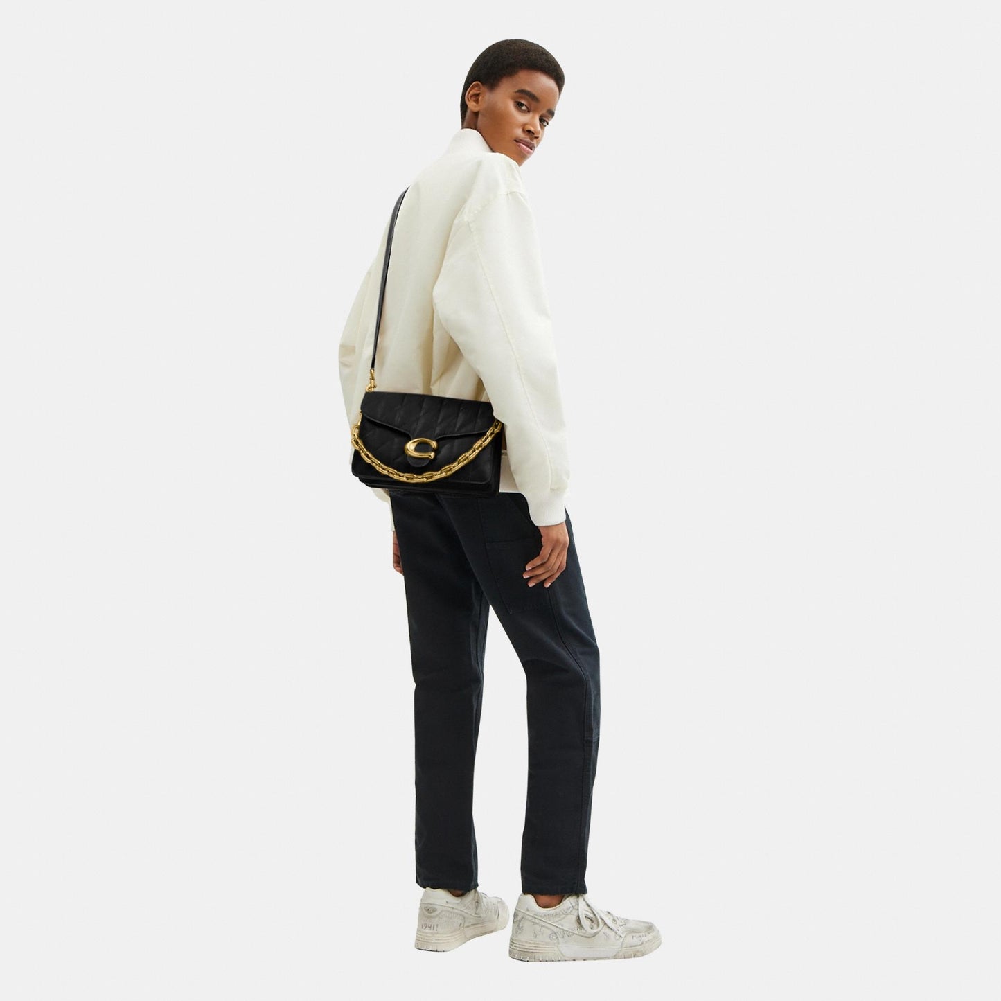 CAF55-Chain Tabby Shoulder Bag With Quilting-B4/Black