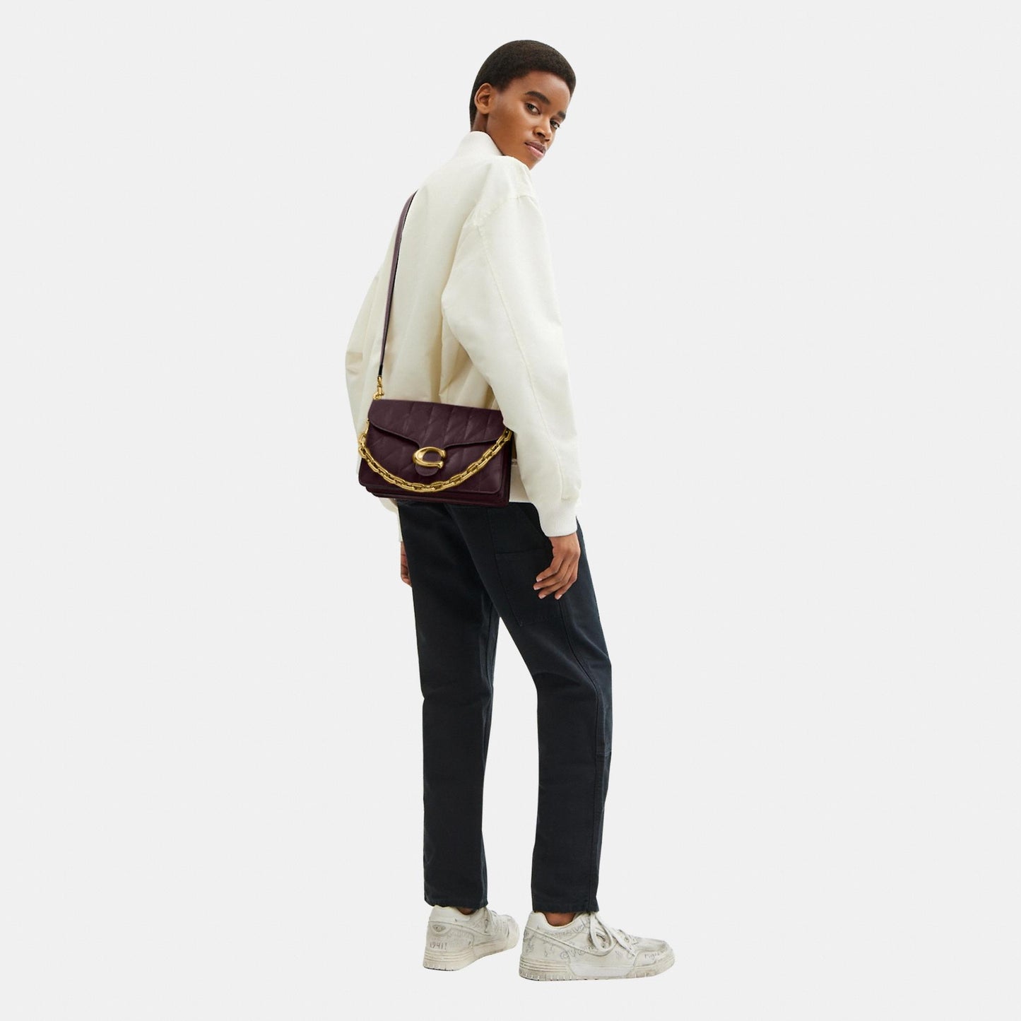 CAF55-Chain Tabby Shoulder Bag With Quilting-B4/Black Currant