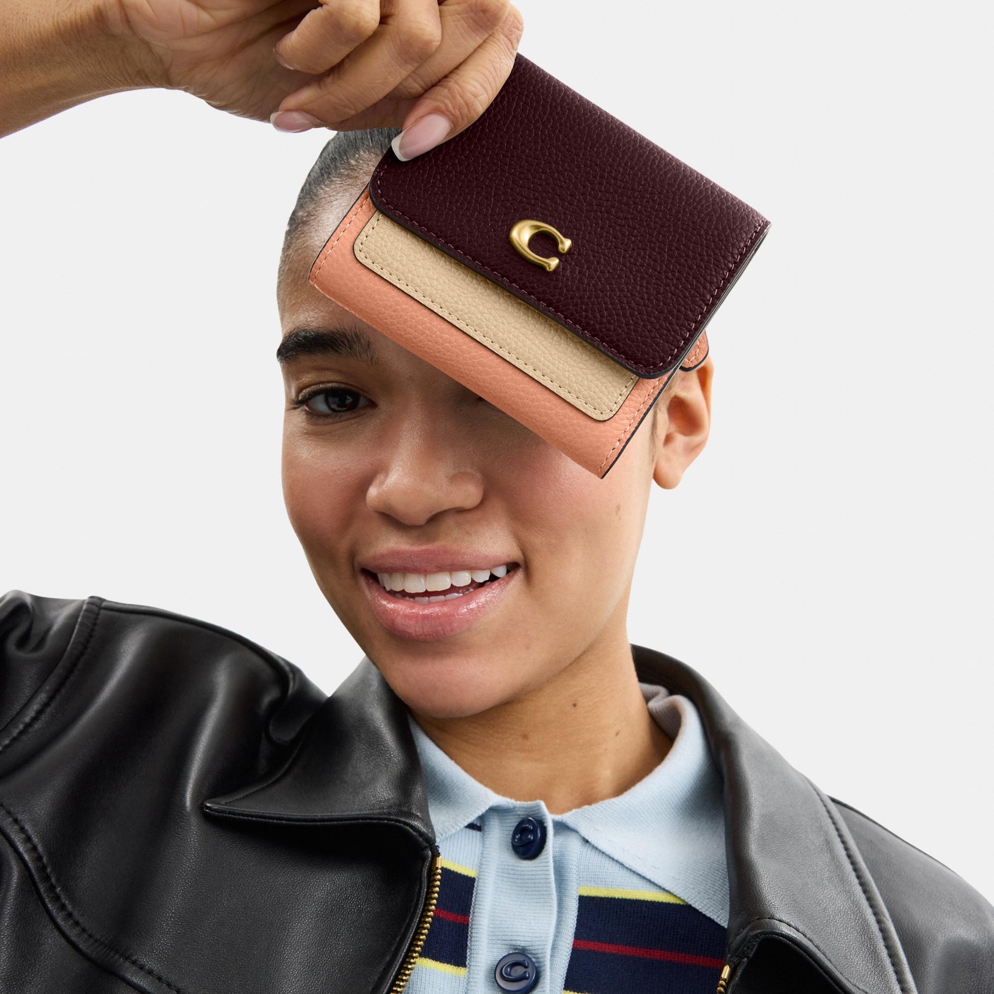 CAO14-Mila Small Flap Wallet In Colorblock-B4/Merlot Multi