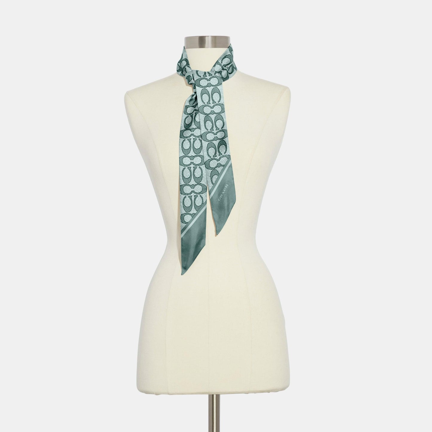 C2783-Vintage Signature Print Silk Skinny Scarf-AQUA