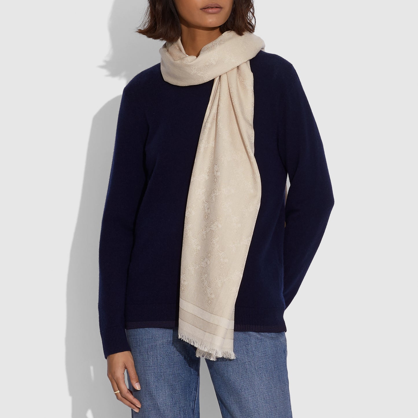 C2501-Horse And Carriage Print Jacquard Stole