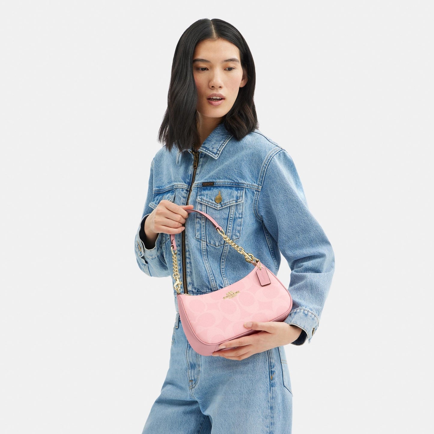 CAL51-TERI SHOULDER BAG IN SIGNATURE CANVAS-IM/Powder Pink