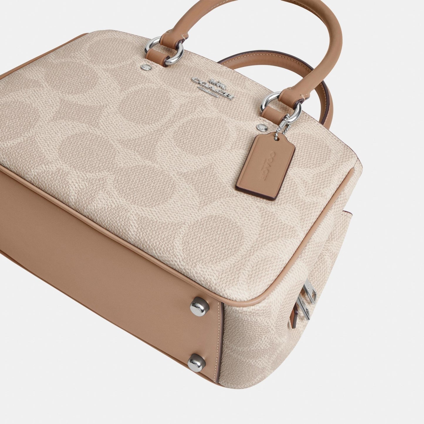 CAL53-SAVANNAH SMALL CARRYALL BAG IN SIGNATURE CANVAS-SV/Sand/Taupe