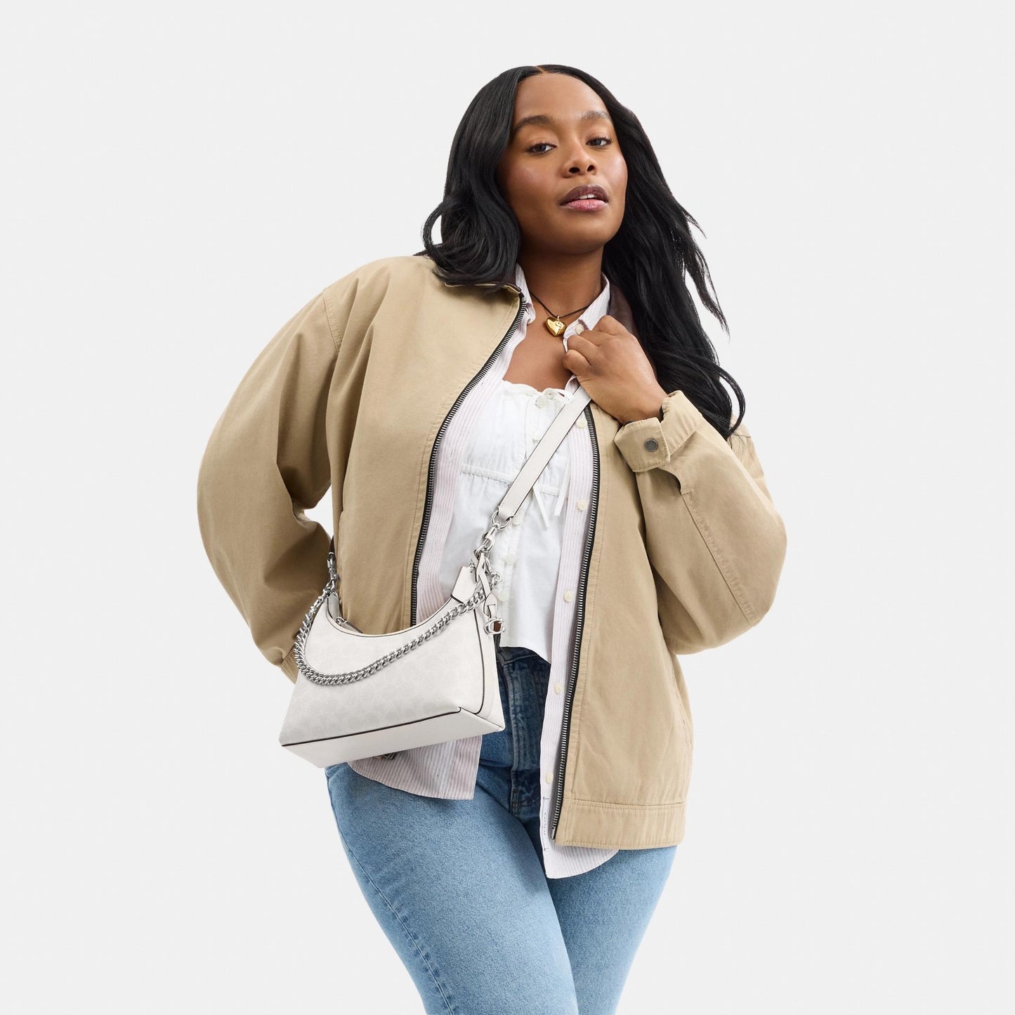 CAM26-JULIET SHOULDER BAG 25 IN SIGNATURE CANVAS-LH/White Chalk