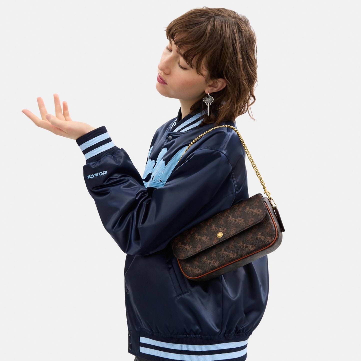 CAN92-BROOK FLAP CHAIN BAG WITH HORSE AND CARRIAGE PRINT-B4/Truffle Burnished Amber