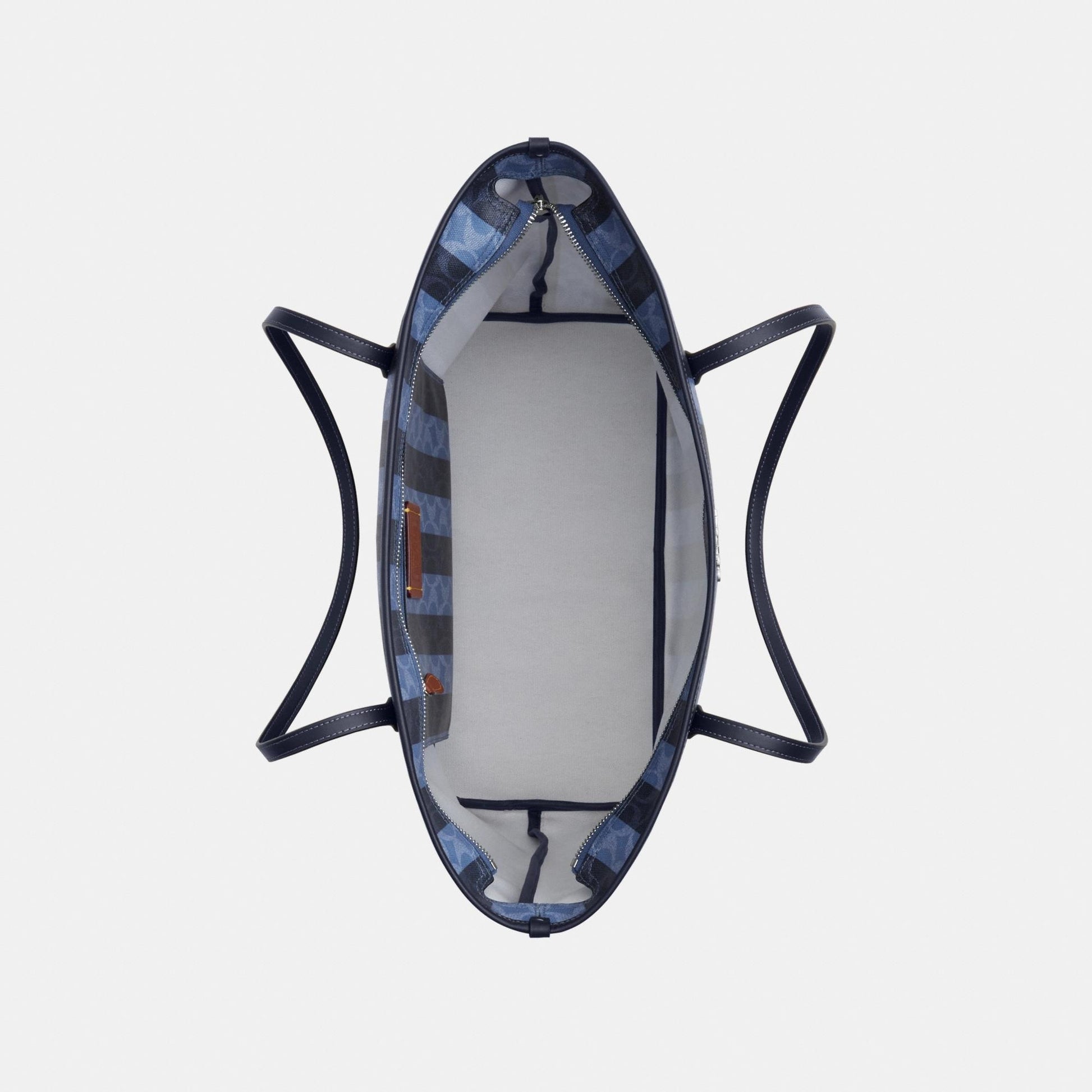 CBI03-Large City Tote Bag In Signature Canvas With Stripe-Sv/Denim/Midnight Navy