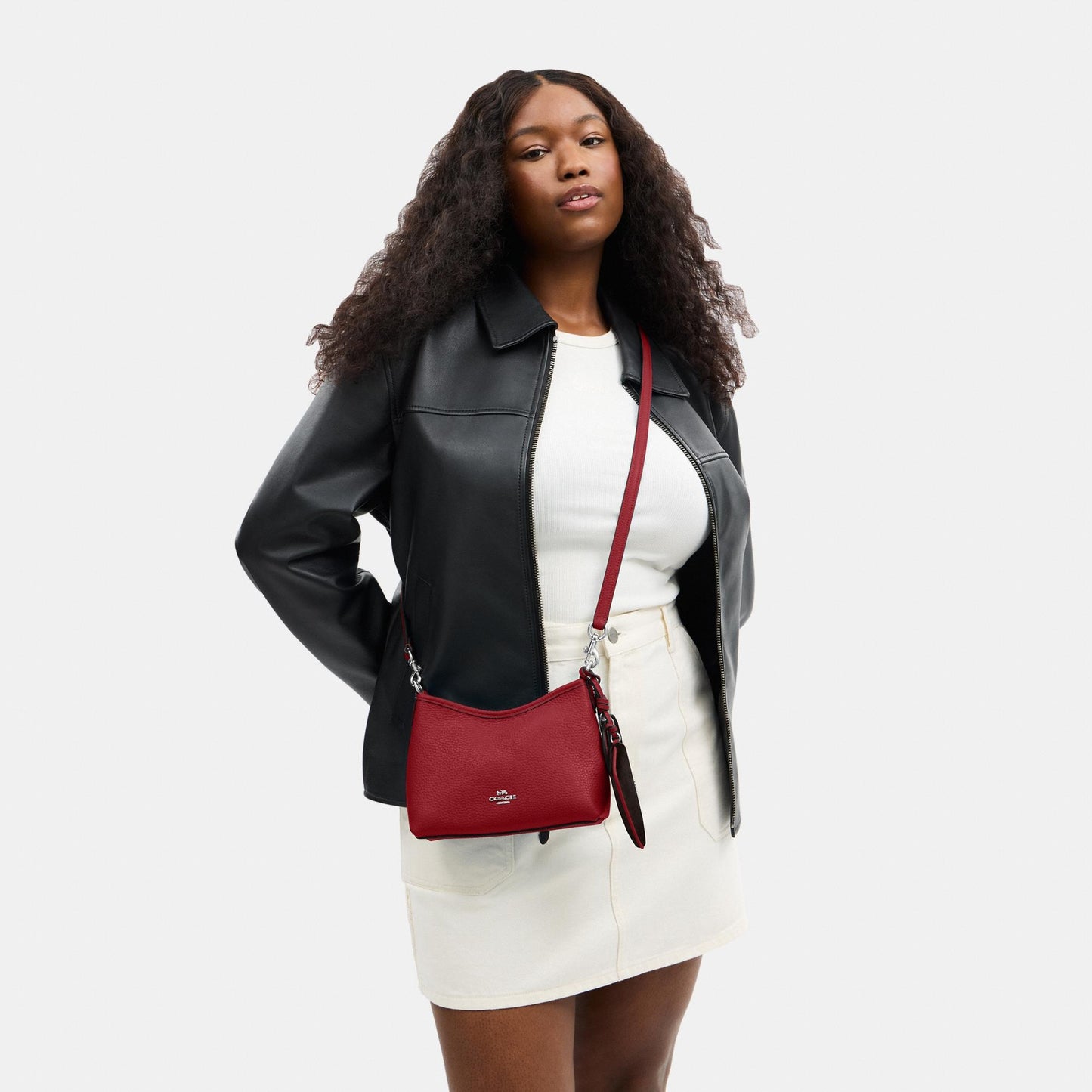 CBI06-Laurel Small Shoulder Bag With Mirror Charm And Pouch-Sv/Dark Cardinal/Walnut