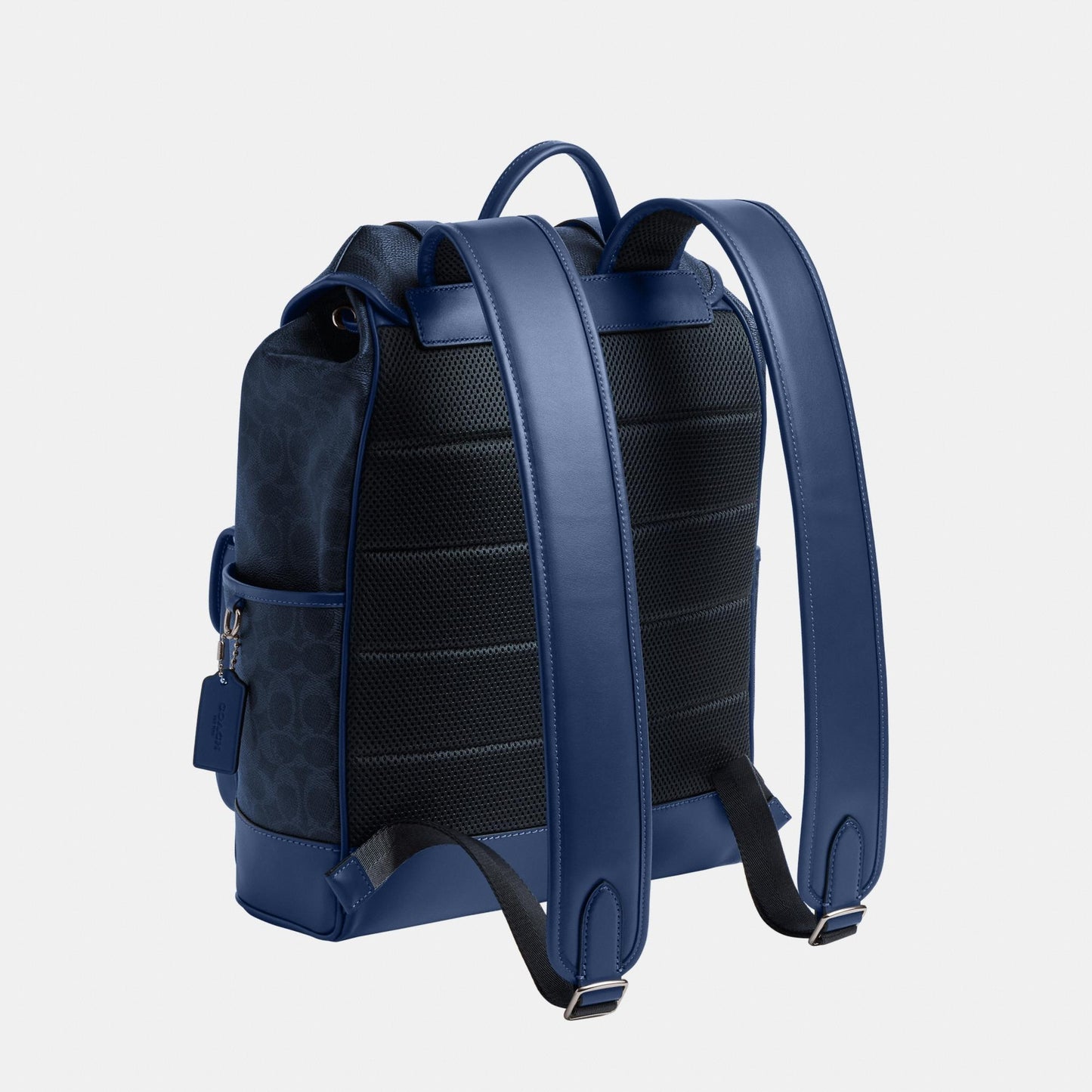 CBJ64-League Flap Backpack In Mixed Signature Canvas-Denim/Deep Blue