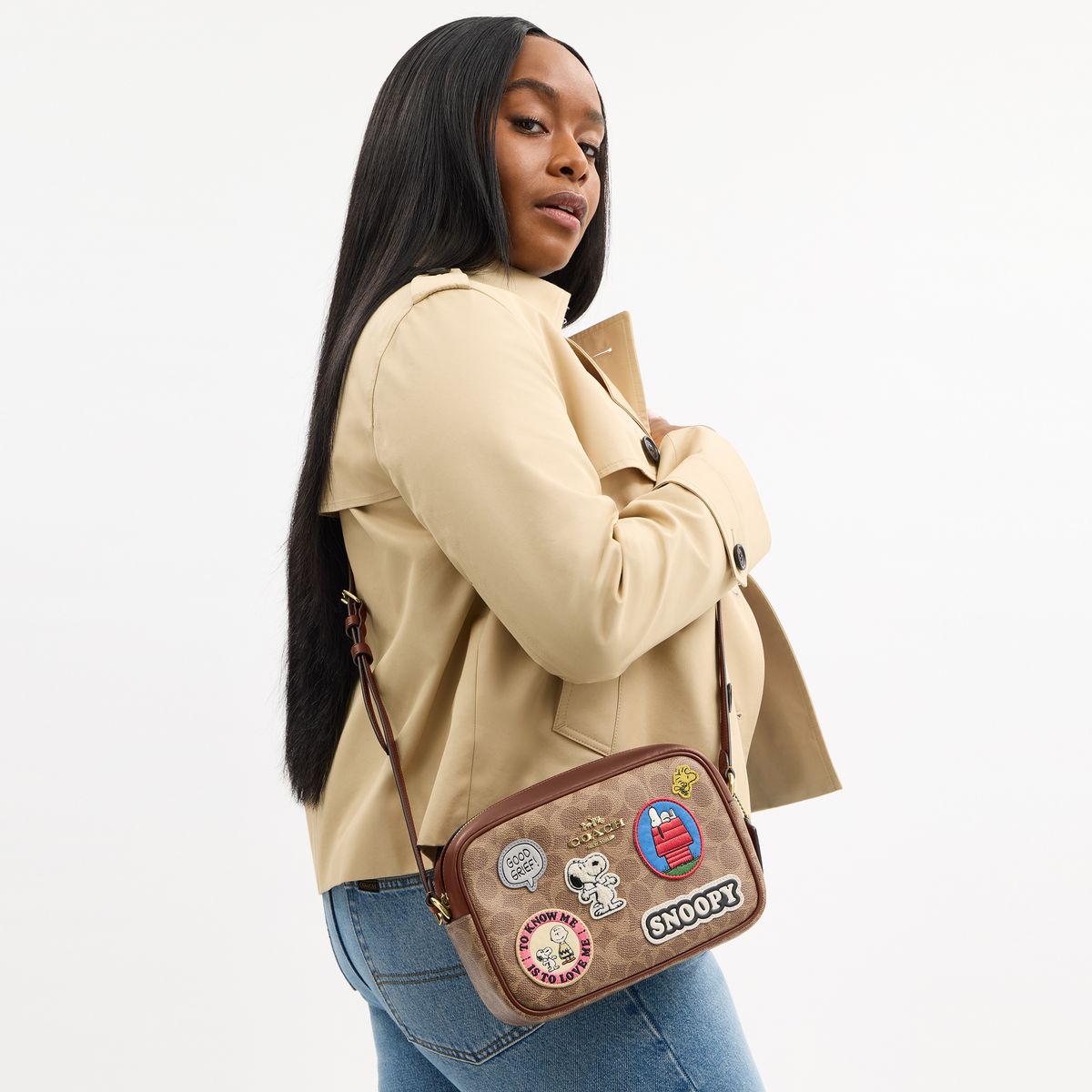 CBM28-Coach X Peanuts Jamie Camera Bag In Signature Canvas With Patches-Im/Tan/Brown Multi
