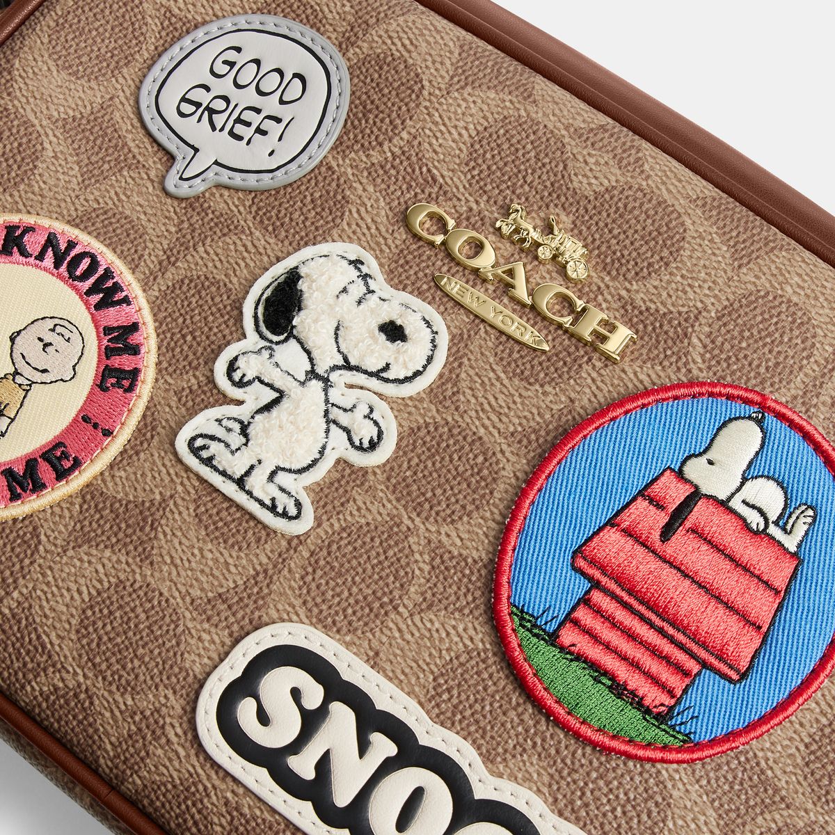 CBM28-Coach X Peanuts Jamie Camera Bag In Signature Canvas With Patches-Im/Tan/Brown Multi