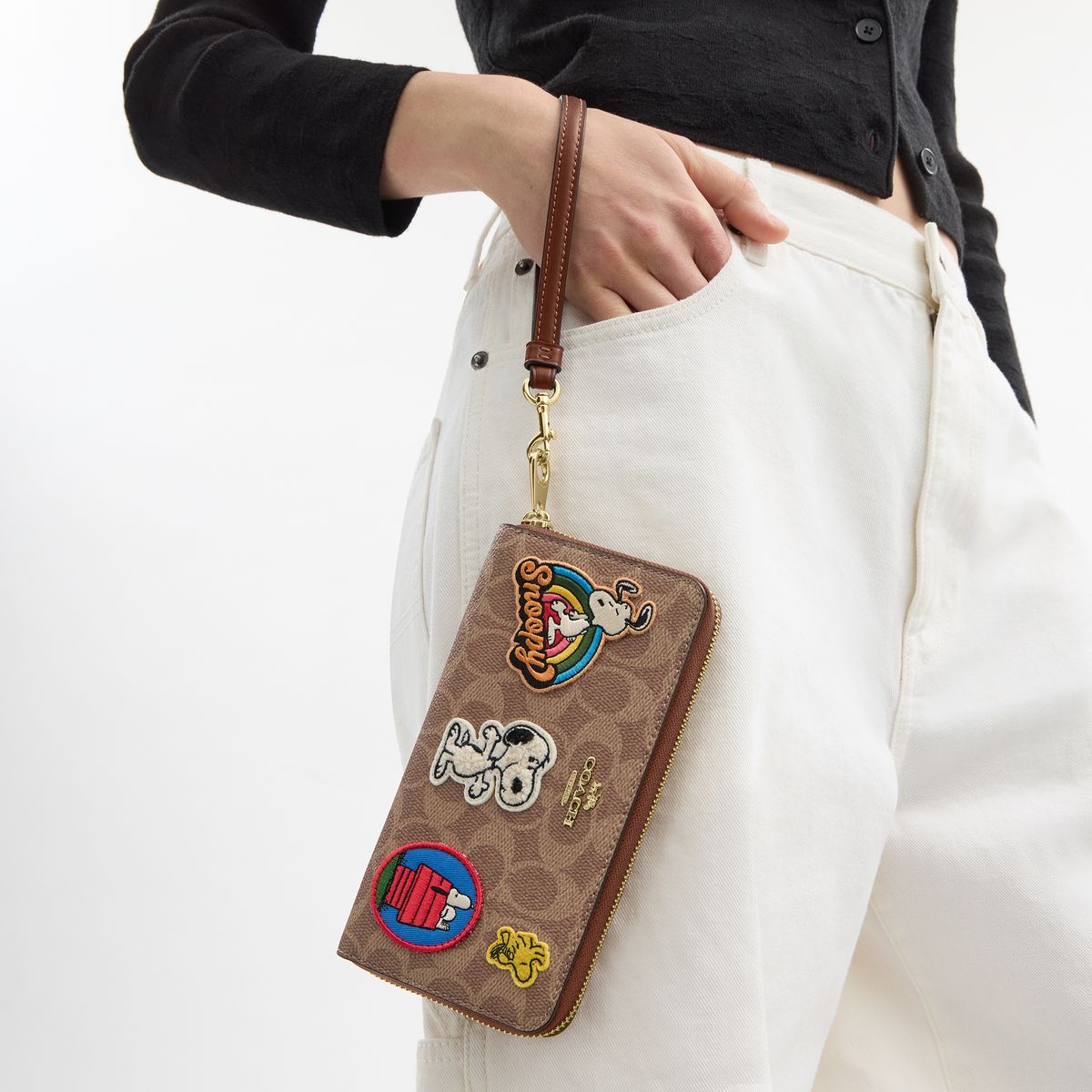 CBM91-Coach X Peanuts Long Zip Around Wallet In Signature Canvas With Patches-Im/Tan/Brown Multi