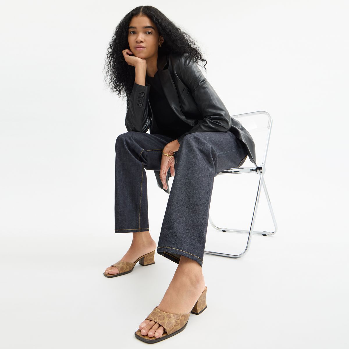 CBO43-Sculpted C Block Heel Sandal In Signature Canvas-Tan