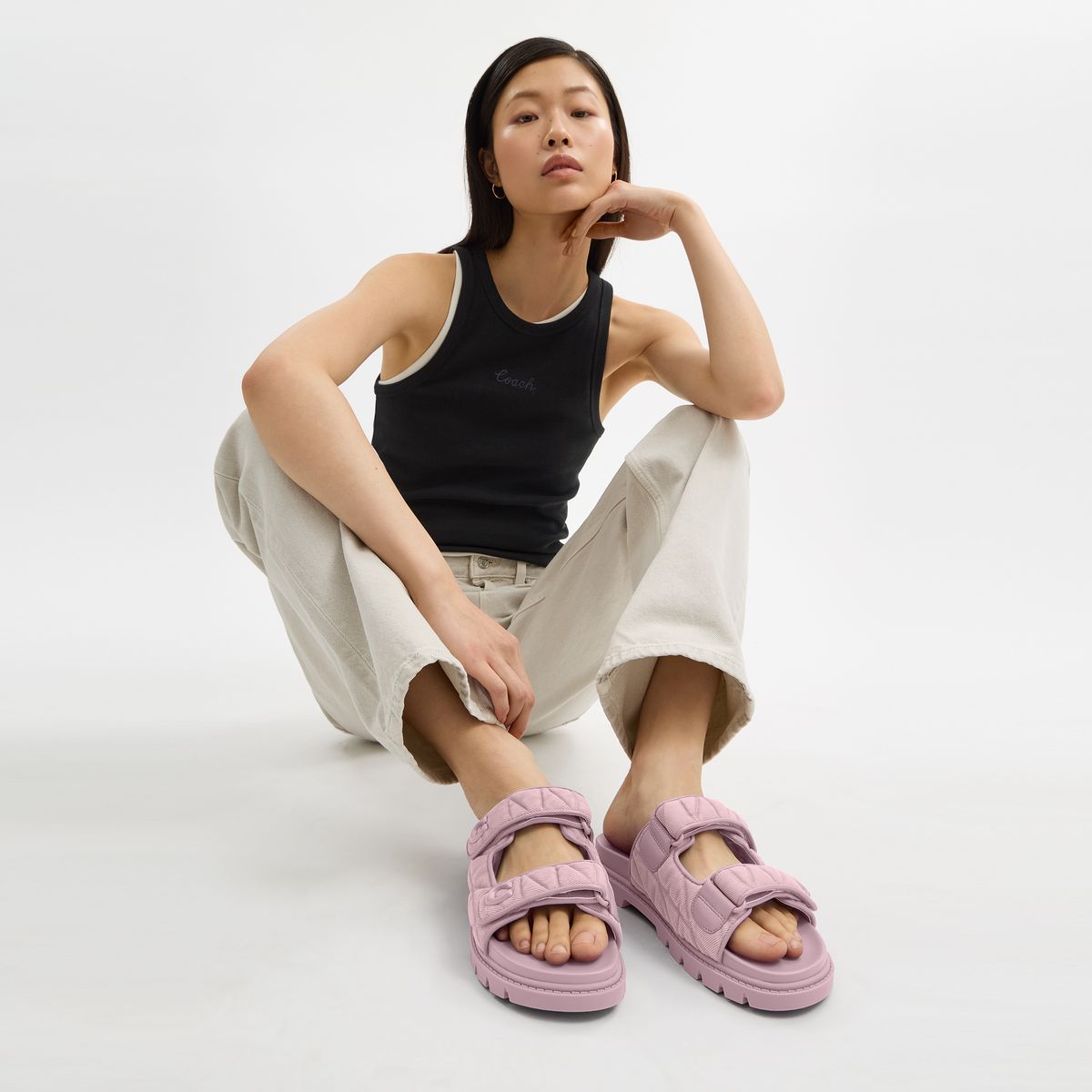 CBO84-Sculpted C Double Band Sandal With Quilting-Ballerina.