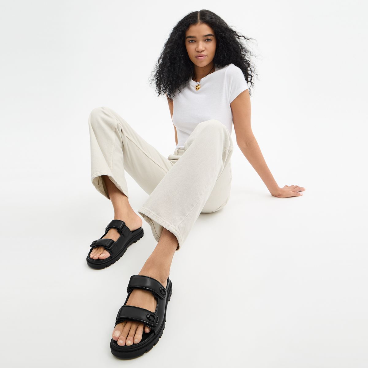 CBO86-Sculpted C Double Band Sandal-Black