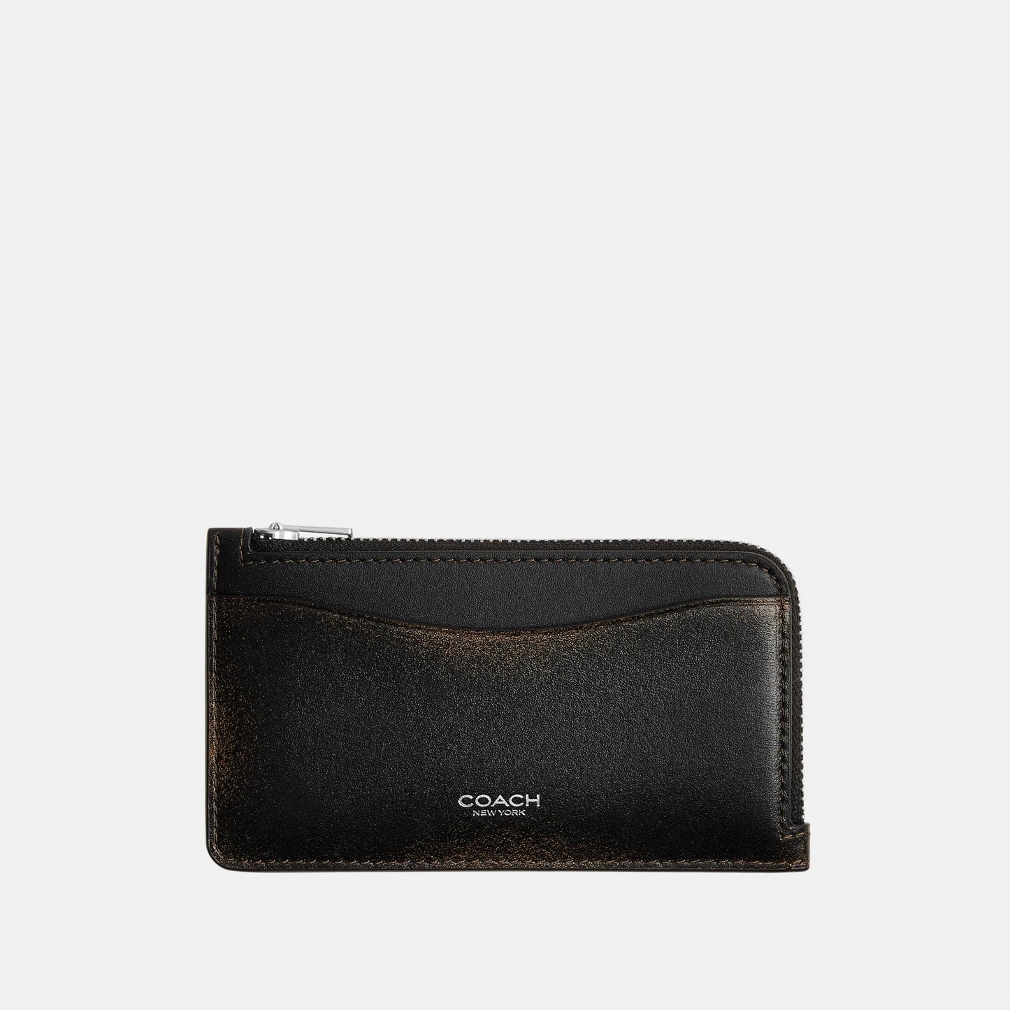 CBO93-New York Zip Card Case In Loved Leather-Lh/Black Brown