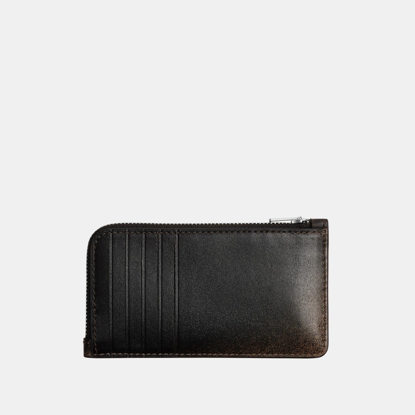 CBO93-New York Zip Card Case In Loved Leather-Lh/Black Brown
