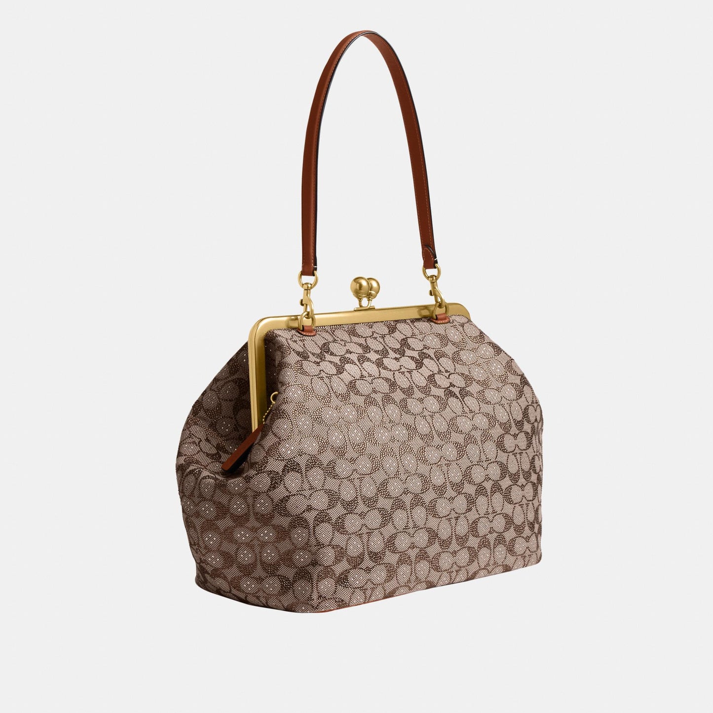 CCE08-Large Kisslock Frame Bag In Crystal Signature Jacquard-B4/Burnished Amber
