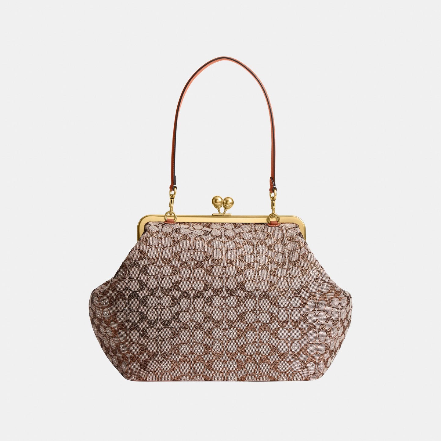 CCE08-Large Kisslock Frame Bag In Crystal Signature Jacquard-B4/Burnished Amber