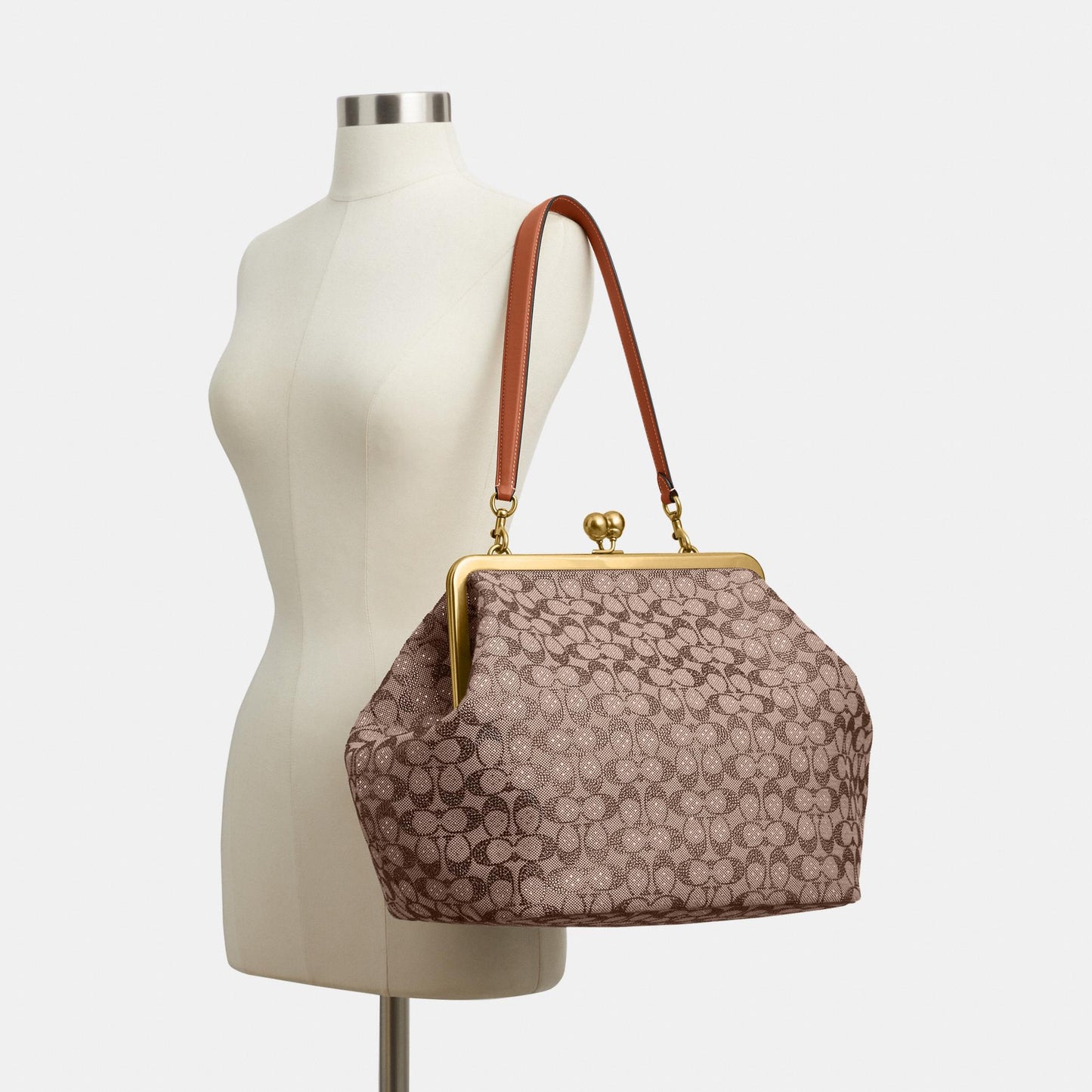 CCE08-Large Kisslock Frame Bag In Crystal Signature Jacquard-B4/Burnished Amber