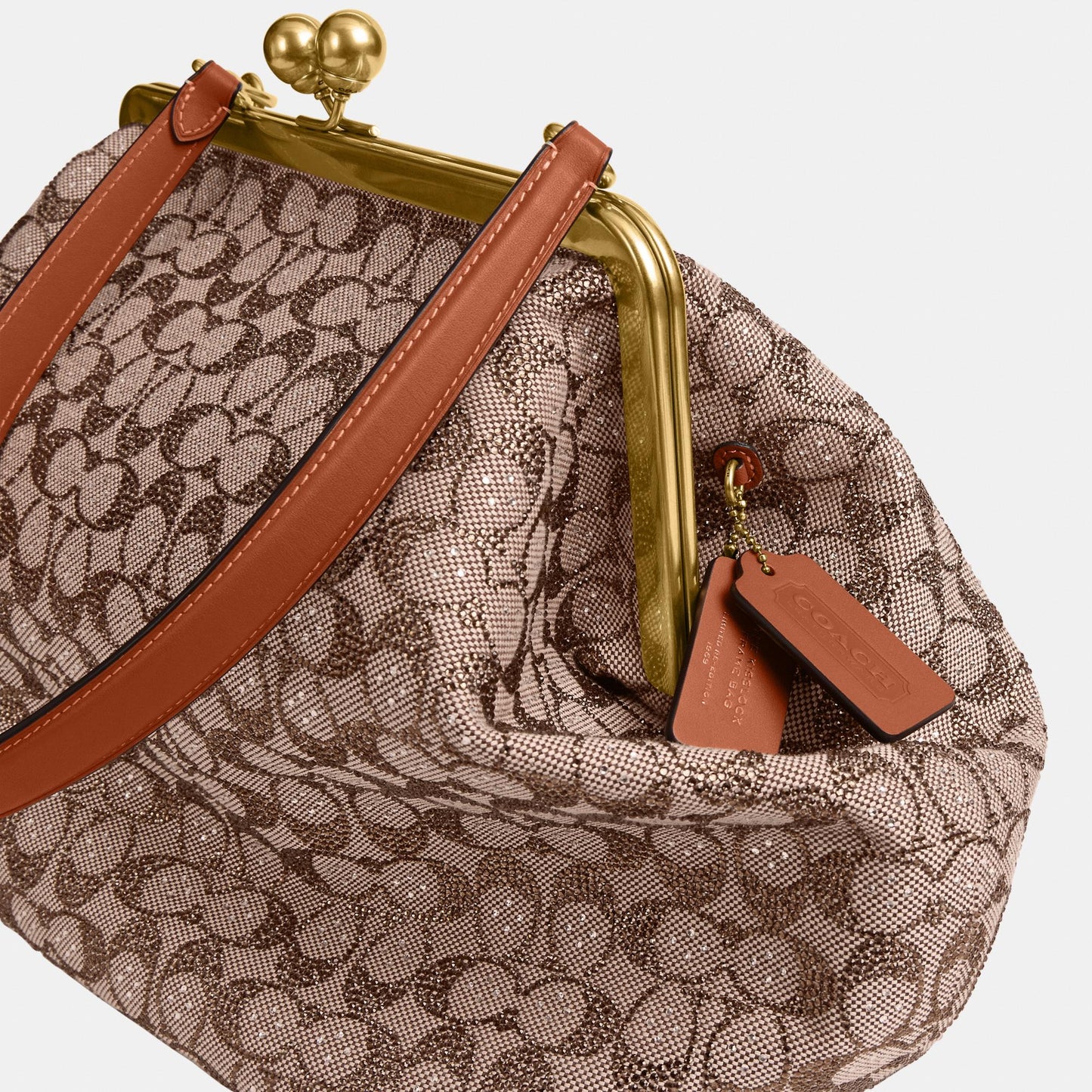 CCE08-Large Kisslock Frame Bag In Crystal Signature Jacquard-B4/Burnished Amber