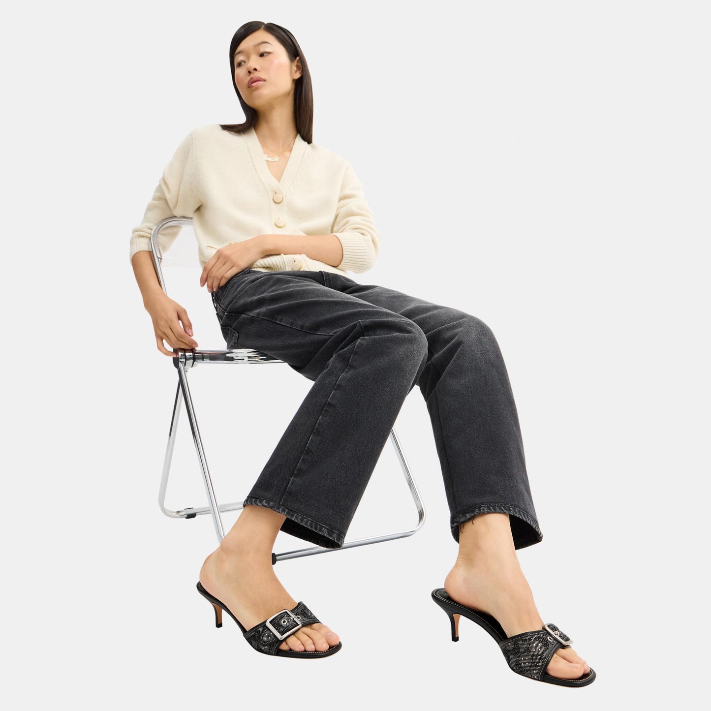 CCM11-Margot Sandal in Crystal Signature Jacquard-Black