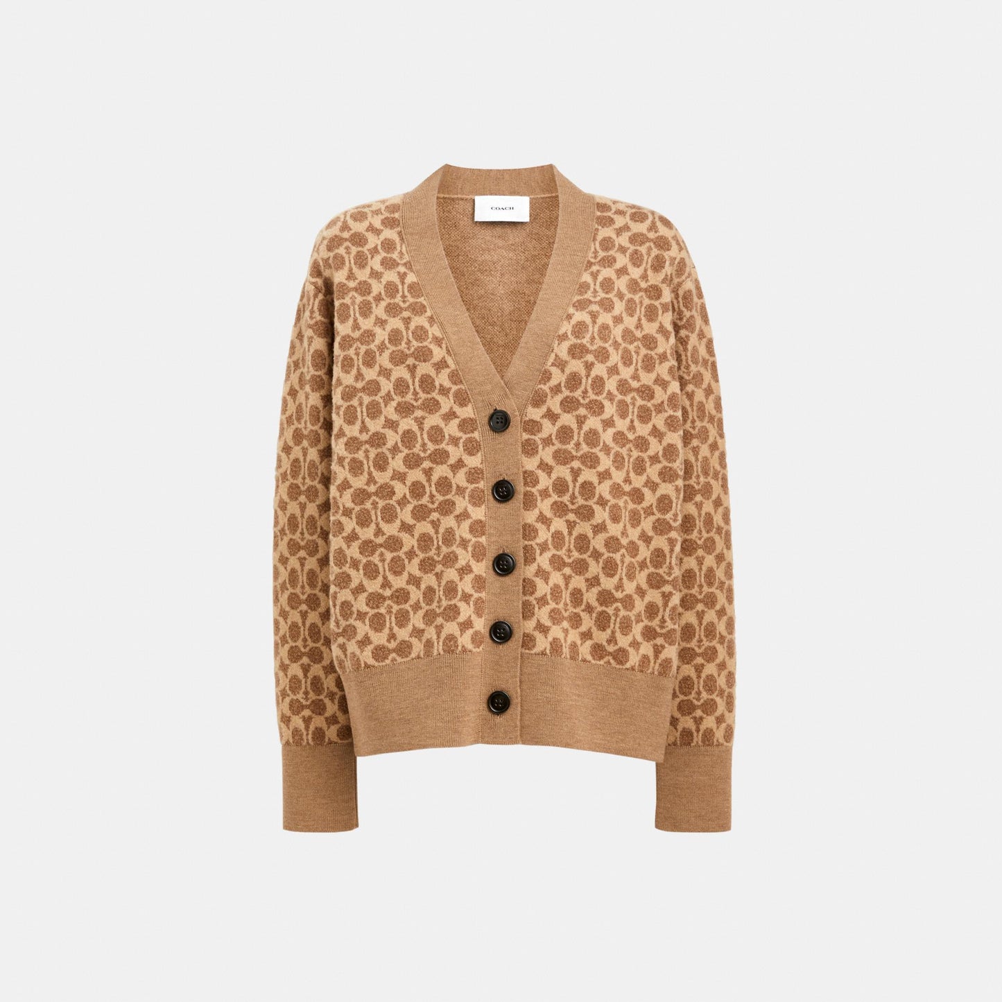 CCN37-Signature Relaxed V-Neck Cardigan-Tan Signature