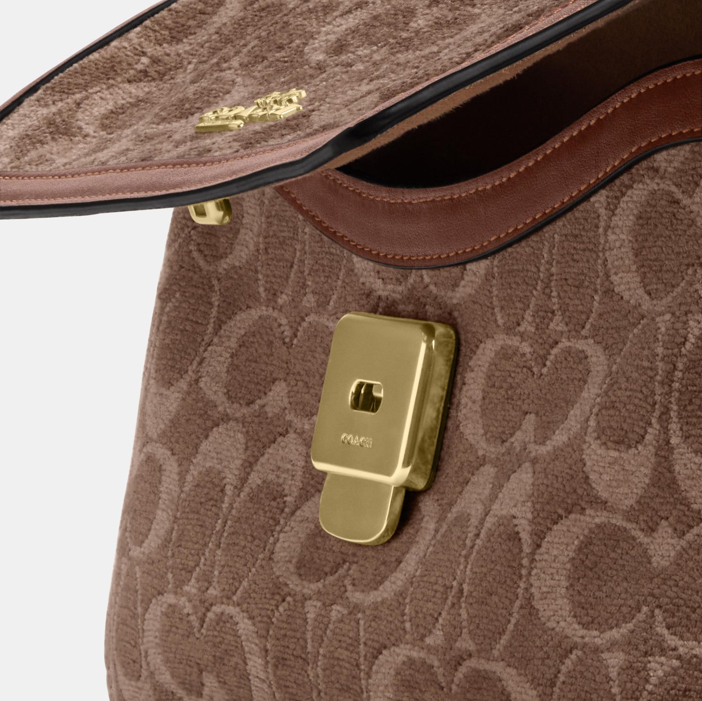 CCV65-Etta Small Flap Shoulder Bag in Signature Chenille-Im/Light Khaki/Vintage Brown