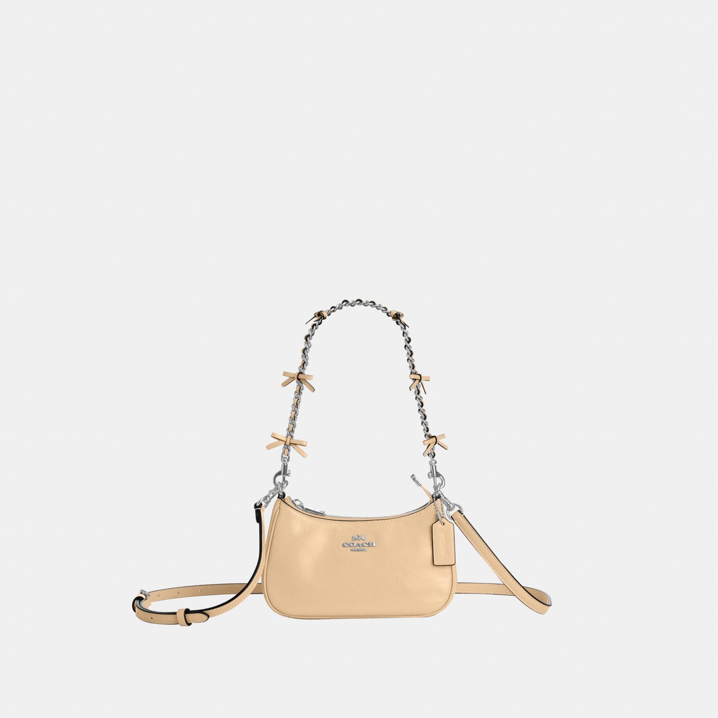 CDW68-Teri Mini Crossbody in Glazed Leather with Bow Strap-Sv/Light Sand