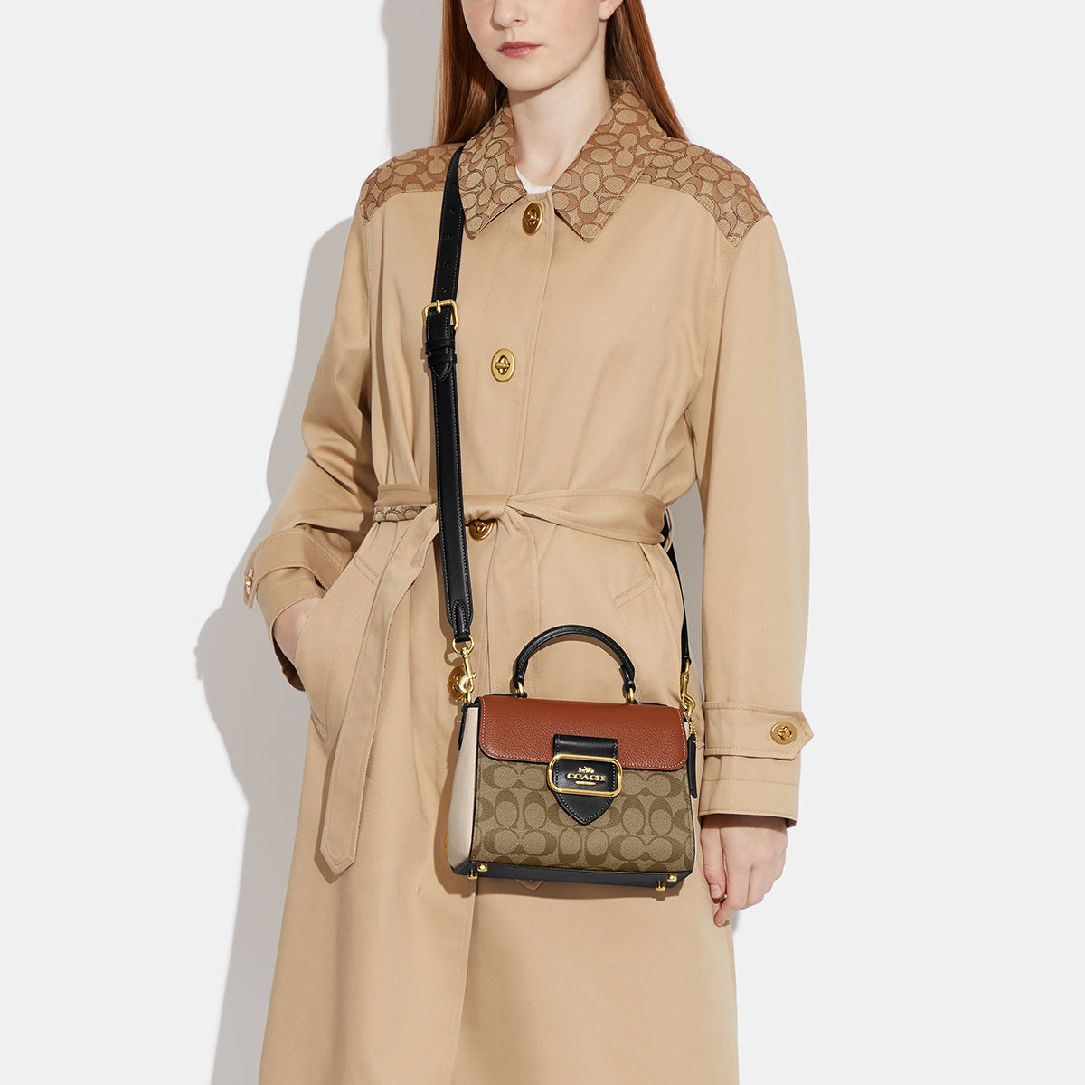 CE569-Morgan Top Handle Satchel In Colorblock Signature Canvas-IM/Khaki Multi