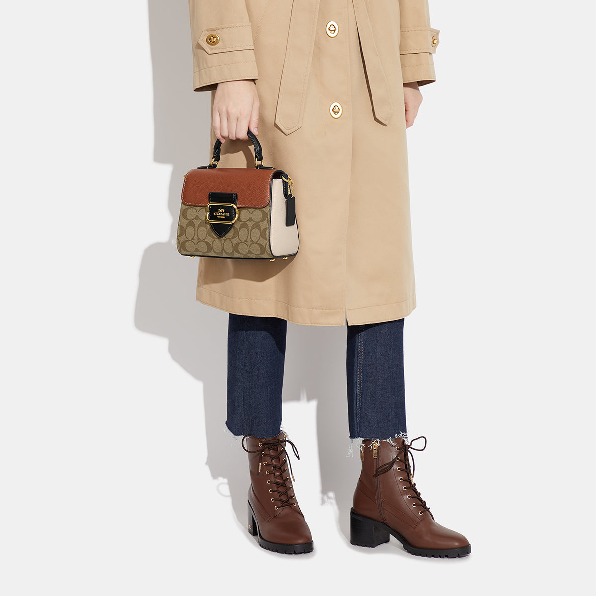 CE569-Morgan Top Handle Satchel In Colorblock Signature Canvas