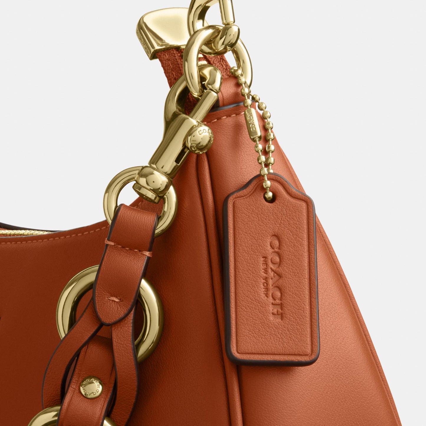 CEA66-Teri Shoulder Bag in Smooth Leather with Leathercraft Details-Im/Amber Brown