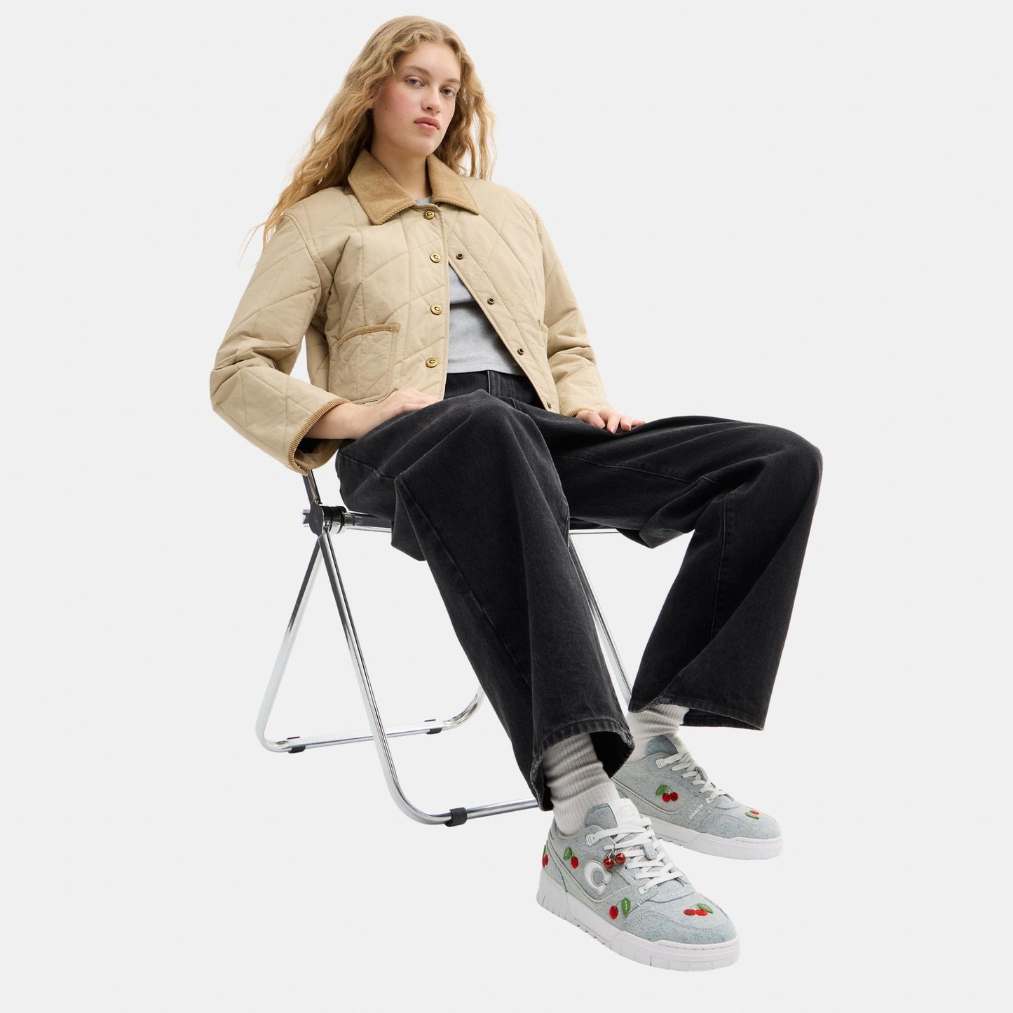 CEG42-Denim Coach Soho Sneaker with Cherries-Denim/Optic White