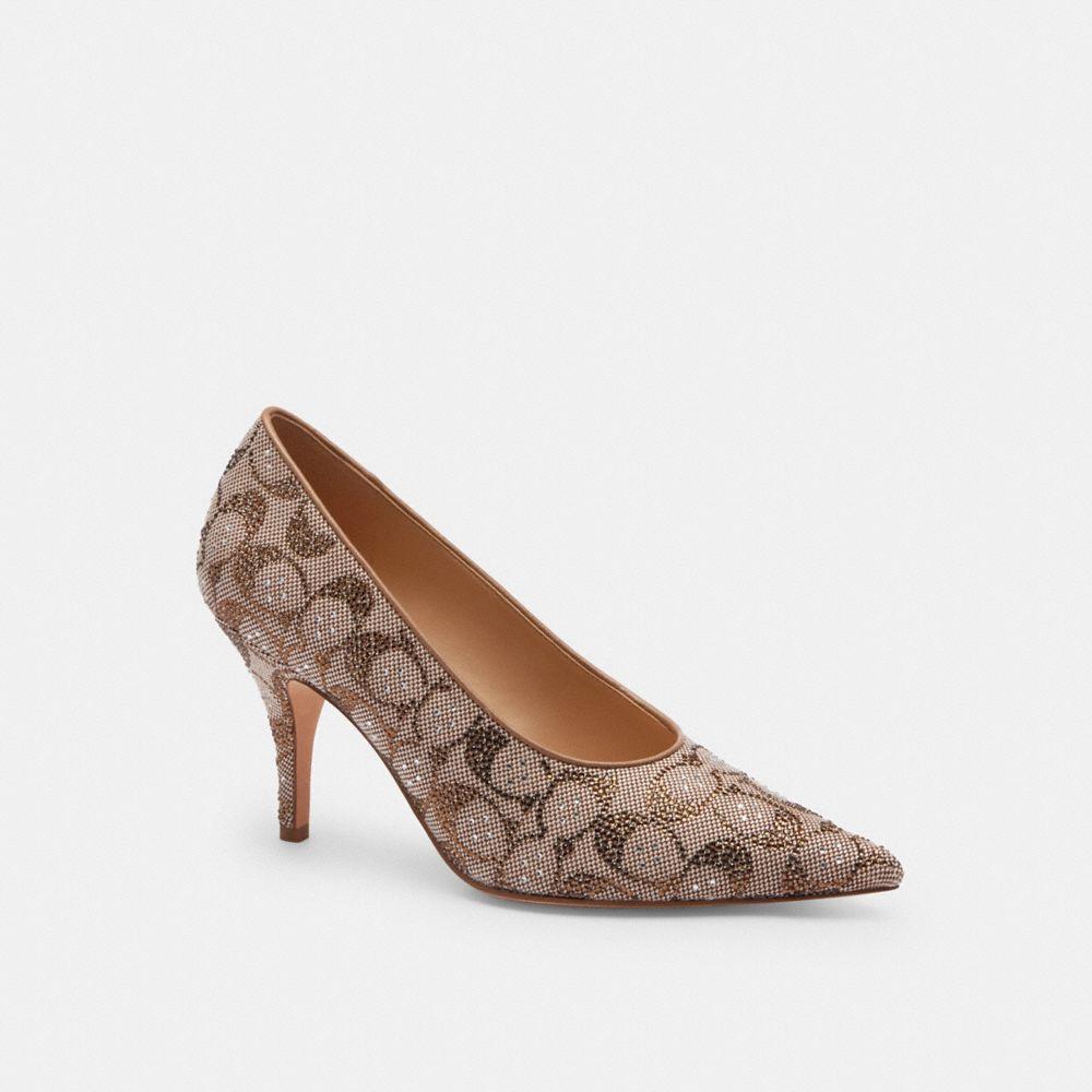 CEG94-Daisy Pump in Crystal Signature Jacquard-Tan