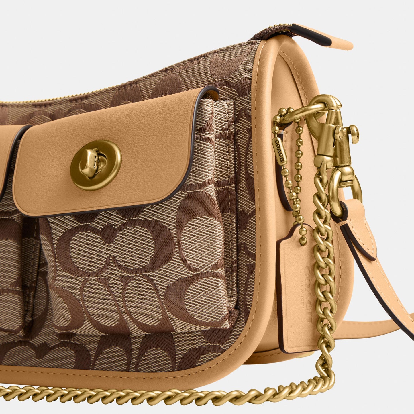 CEM79-Twin Turnlock Waverly Bag in Signature Jacquard-B4/Khaki Light Peach