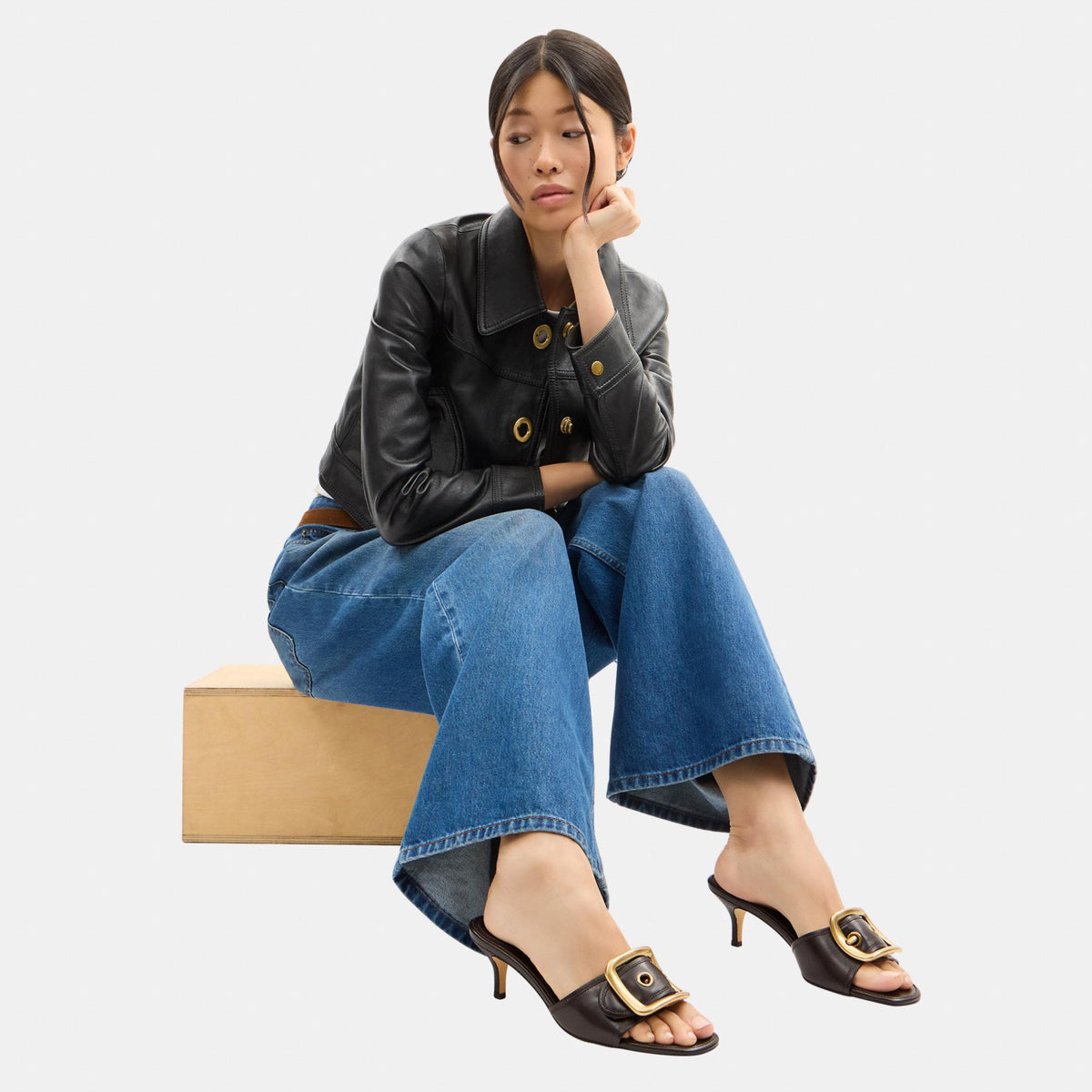 CFF89-Margot Sandal with Oversized Buckle in Loved Leather-Chocolate