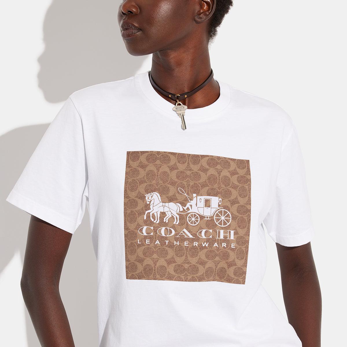 CG773-Signature Horse And Carriage T Shirt In Organic Cotton-White/Tan