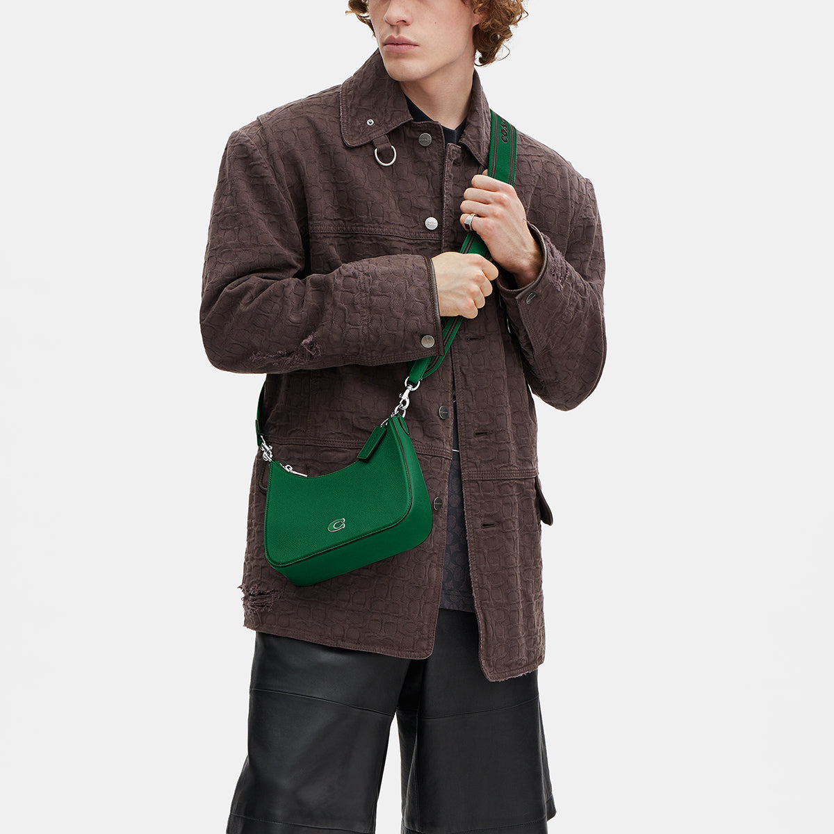CJ842-Hobo Crossbody With Signature Canvas-Green